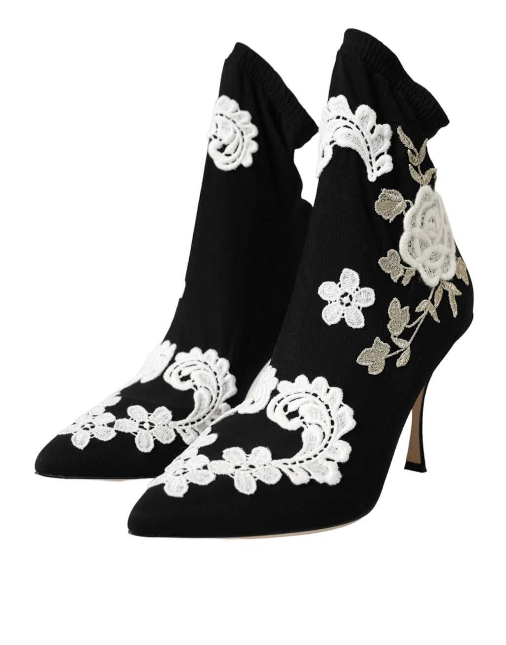 Dolce & Gabbana Black White Embroidery Slip On Boots Shoes by Dolce & Gabbana