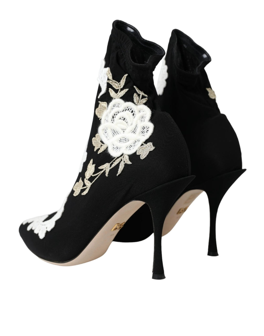 Dolce & Gabbana Black White Embroidery Slip On Boots Shoes by Dolce & Gabbana