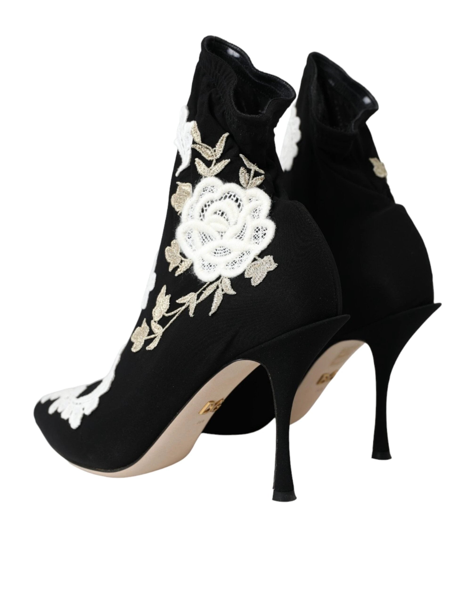 Dolce & Gabbana Black White Embroidery Slip On Boots Shoes by Dolce & Gabbana