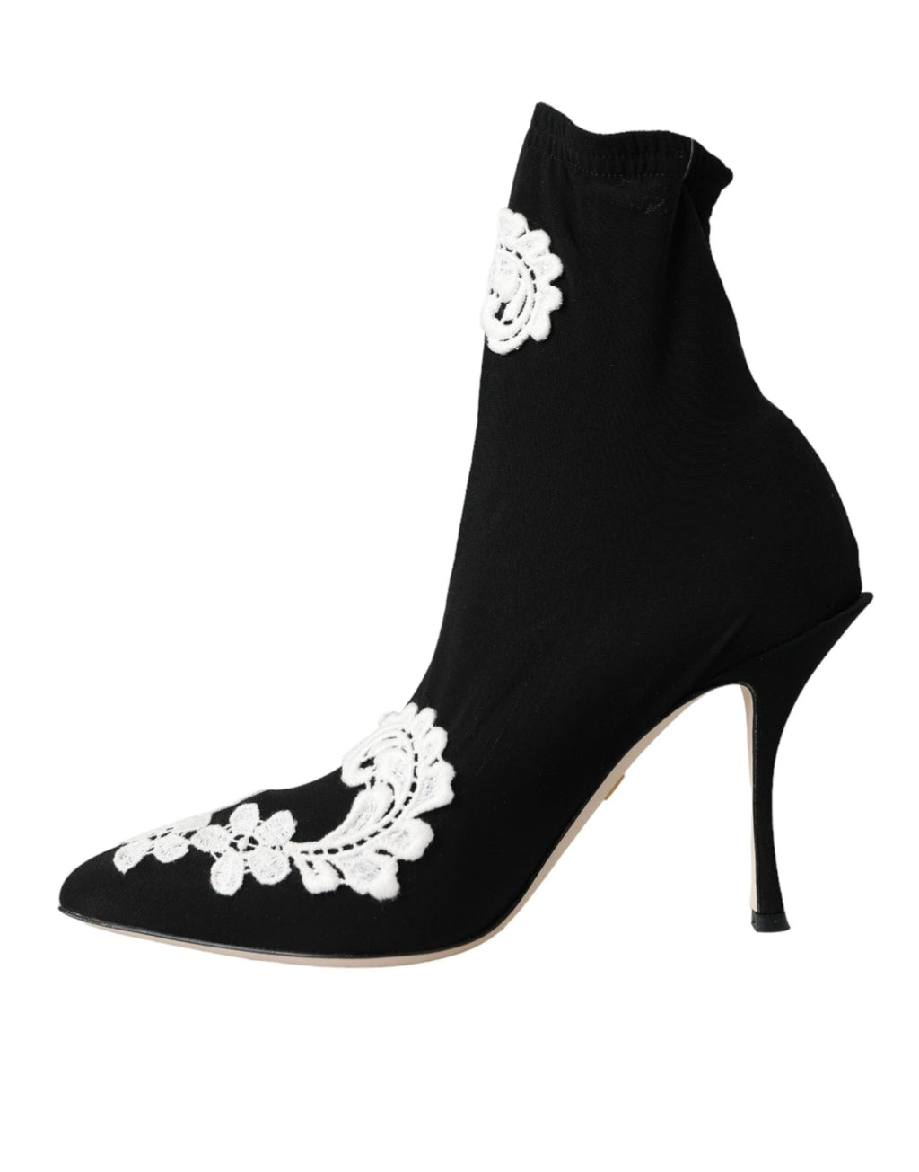 Dolce & Gabbana Black White Embroidery Slip On Boots Shoes by Dolce & Gabbana