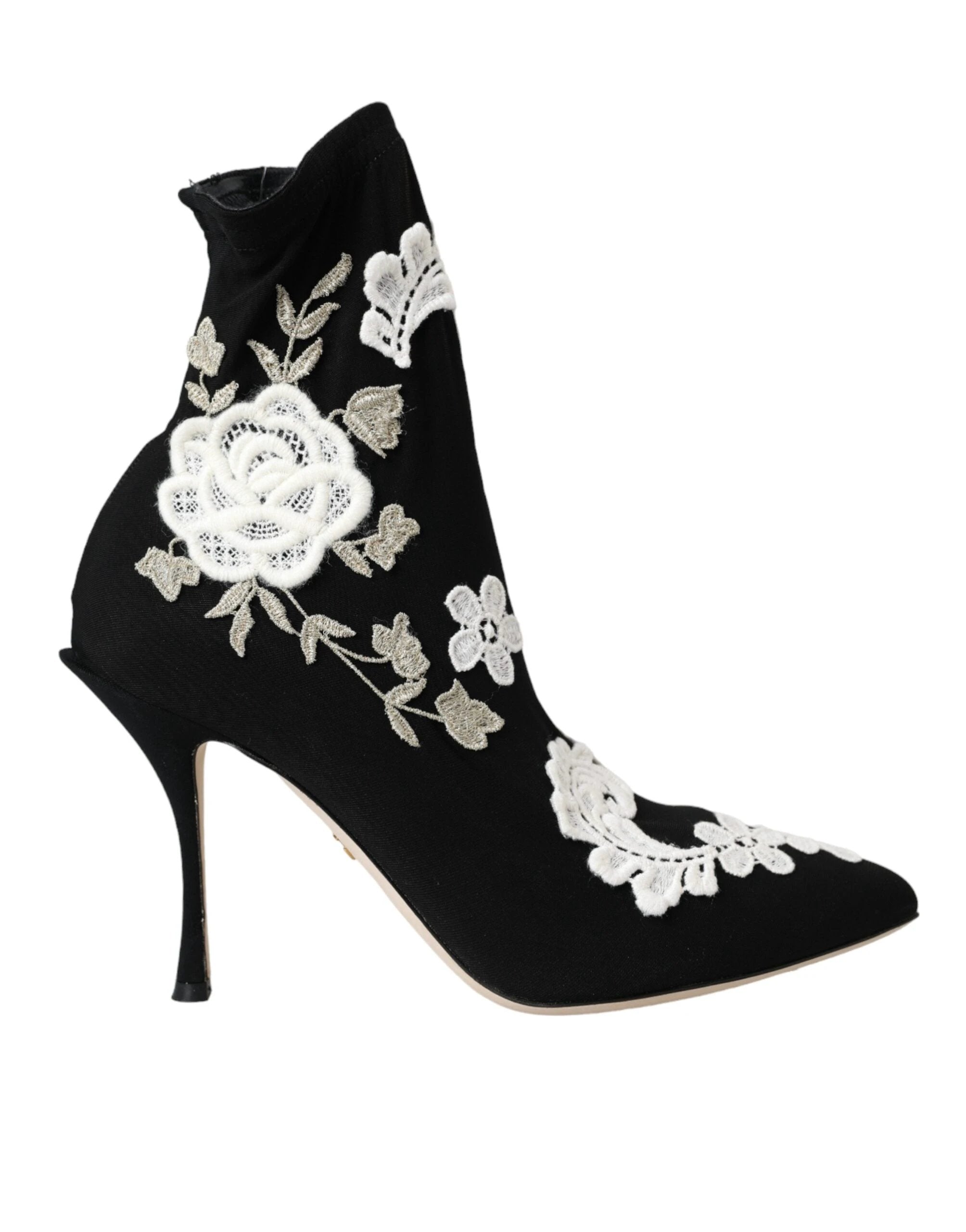Dolce & Gabbana Black White Embroidery Slip On Boots Shoes by Dolce & Gabbana