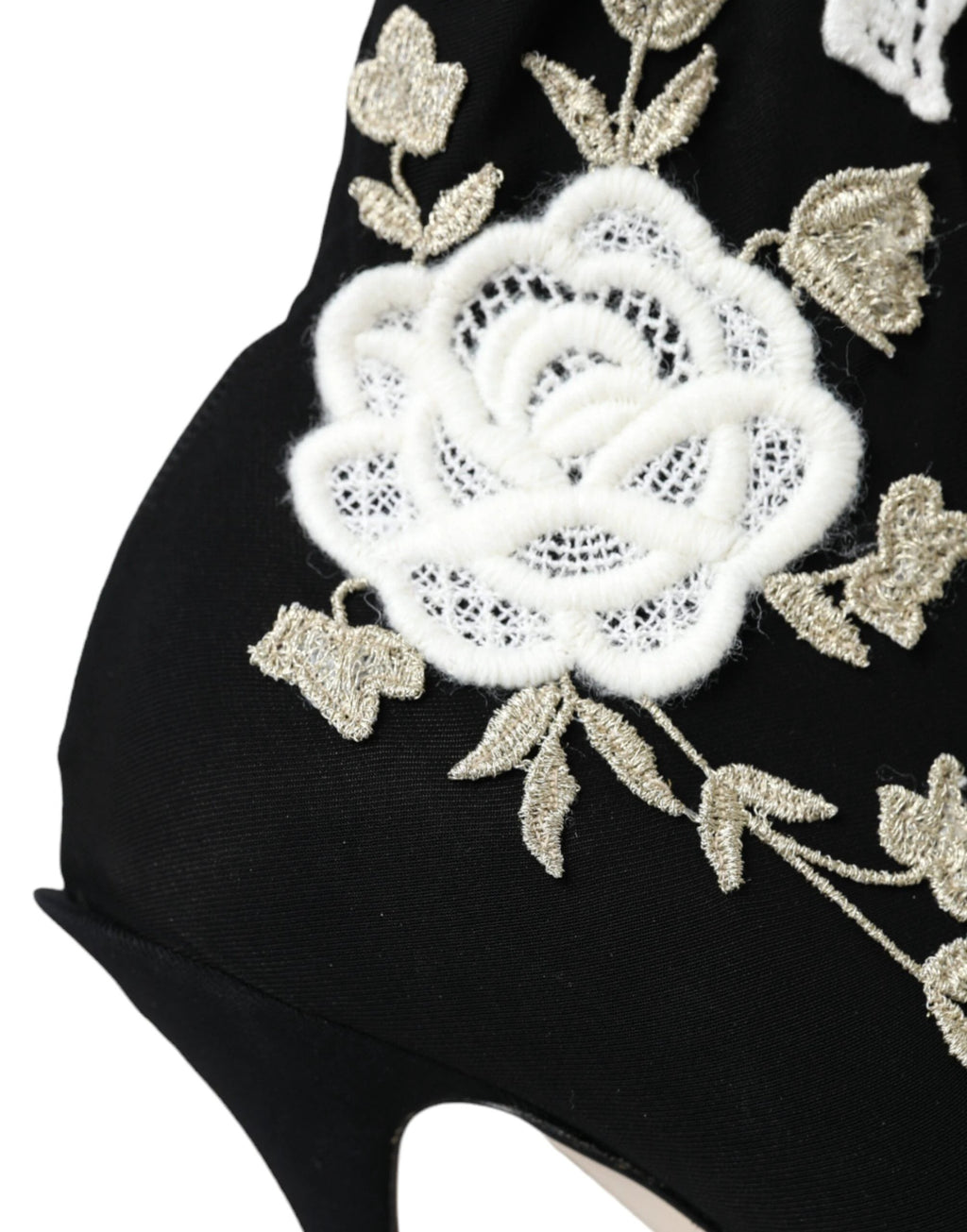 Dolce & Gabbana Black White Embroidery Slip On Boots Shoes by Dolce & Gabbana