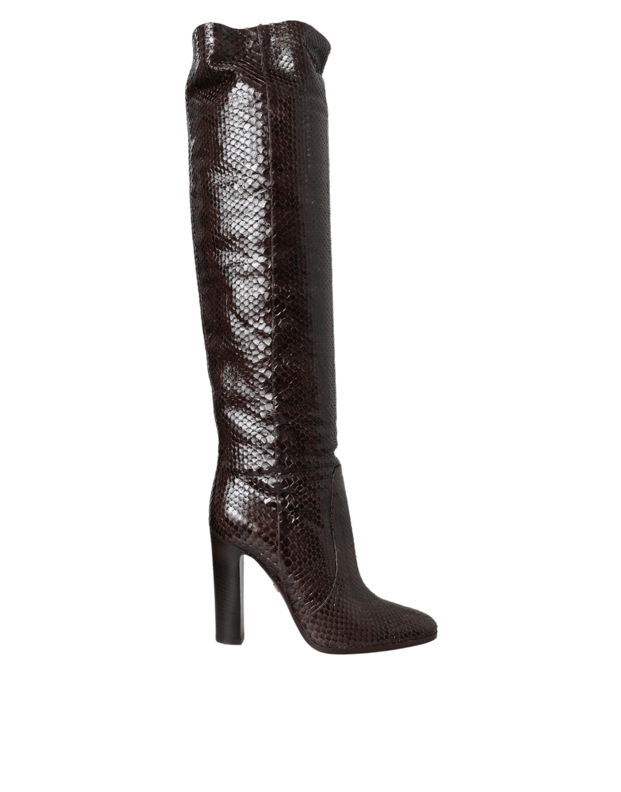 Dolce & Gabbana Brown Exotic Leather Heels High Boots Shoes by Dolce & Gabbana