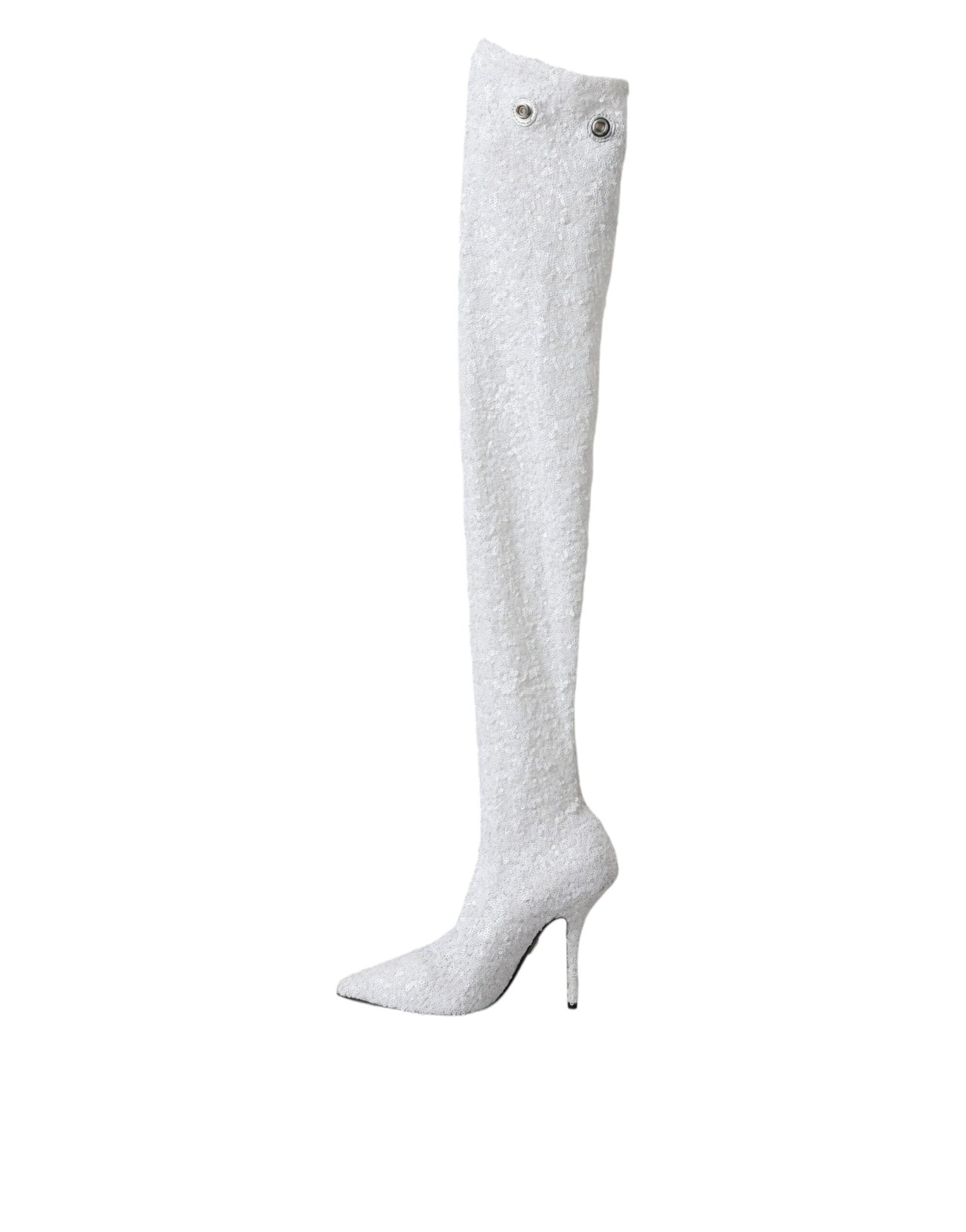 Dolce & Gabbana White Heels Stiletto Knee High Boots Shoes by Dolce & Gabbana