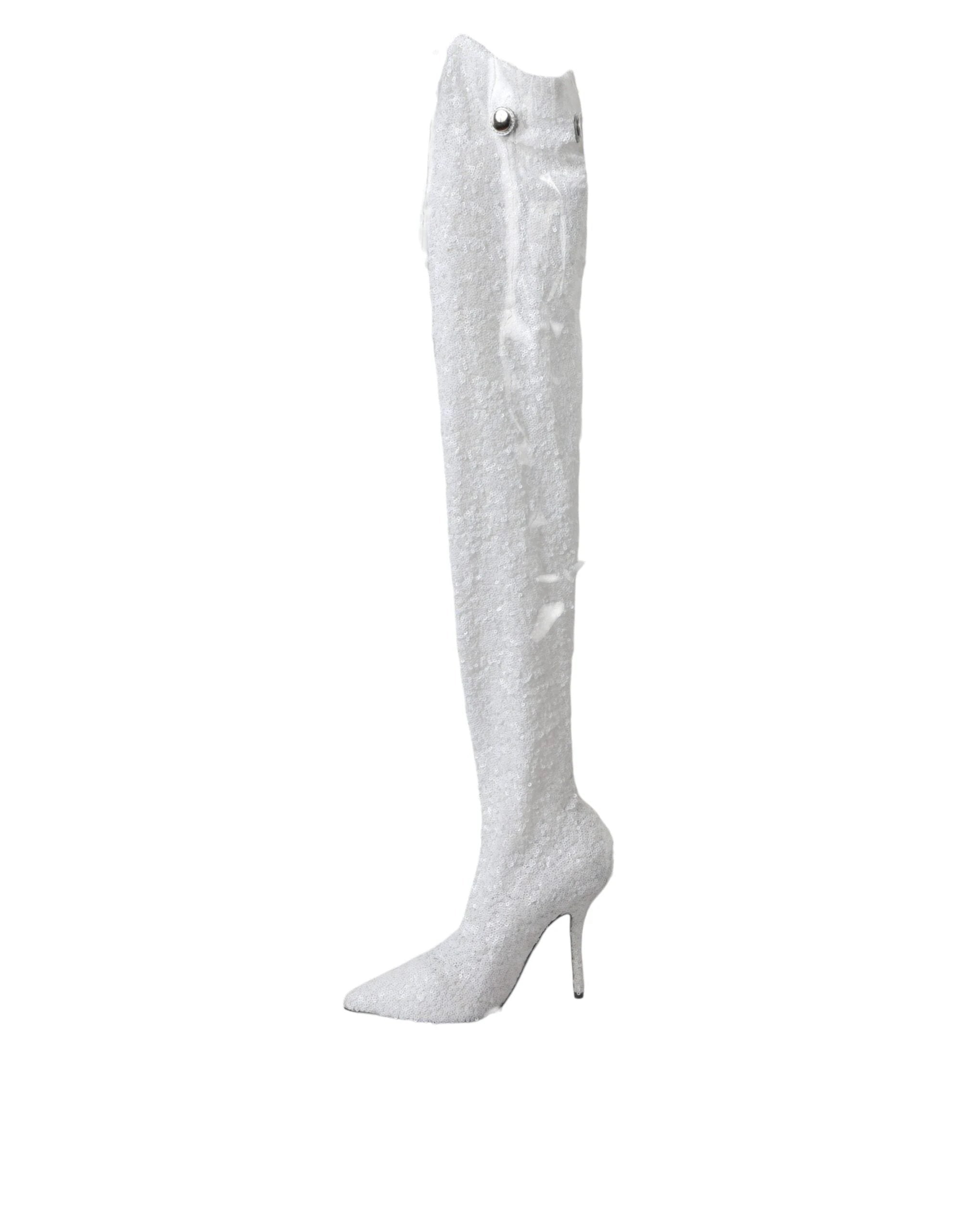 Dolce & Gabbana White Heels Stiletto Knee High Boots Shoes by Dolce & Gabbana
