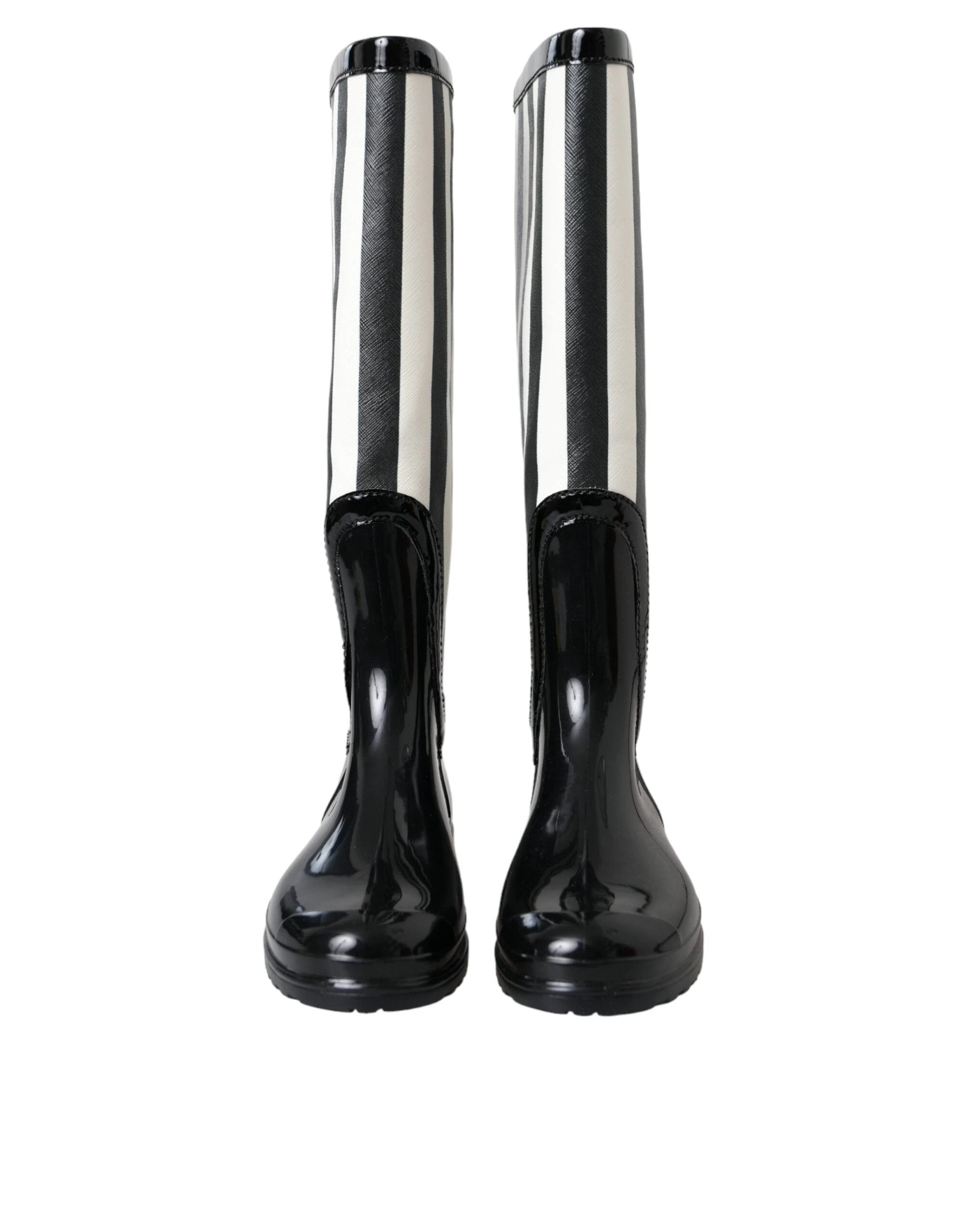 Dolce & Gabbana Black Rubber Knee High Flat Boots Shoes by Dolce & Gabbana