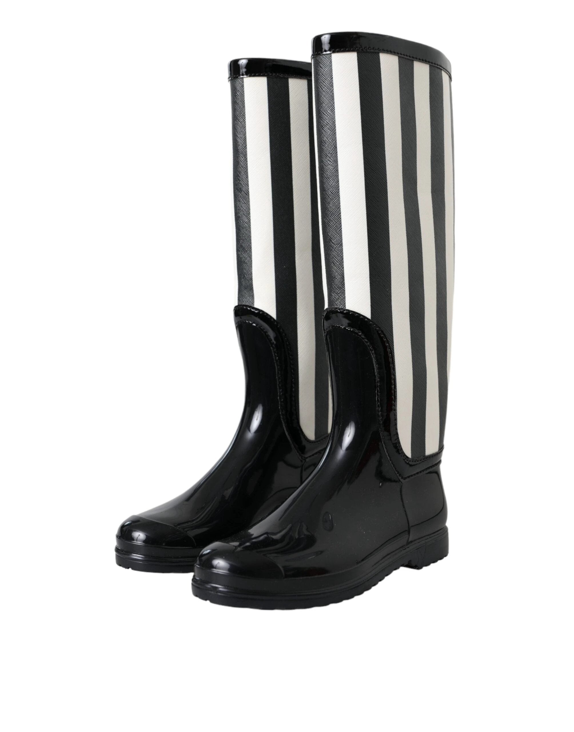 Dolce & Gabbana Black Rubber Knee High Flat Boots Shoes by Dolce & Gabbana