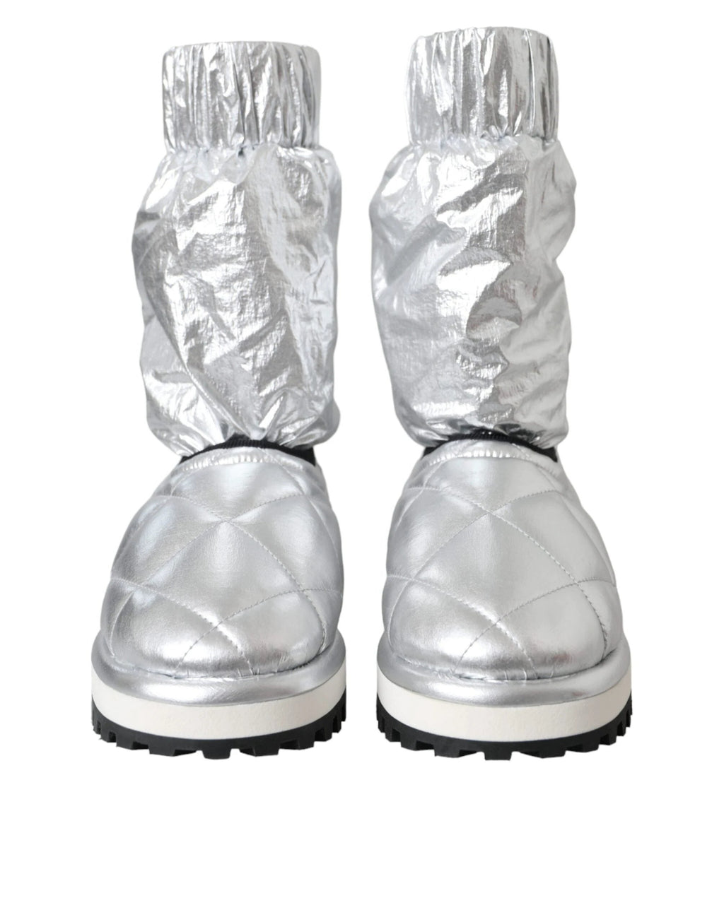 Dolce & Gabbana Metallic Silver Quilted Logo Patch Boot Shoes by Dolce & Gabbana