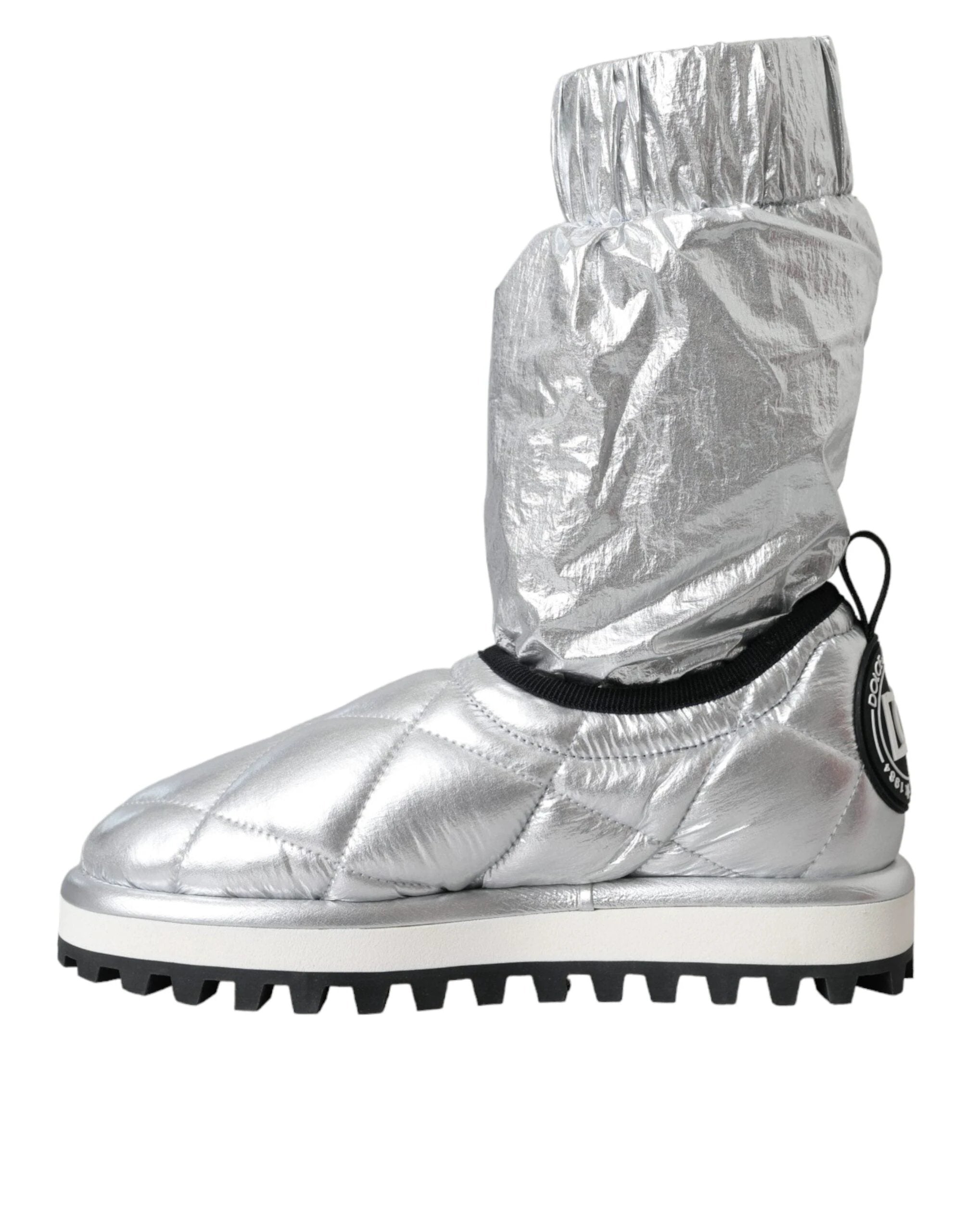 Dolce & Gabbana Metallic Silver Quilted Logo Patch Boot Shoes by Dolce & Gabbana