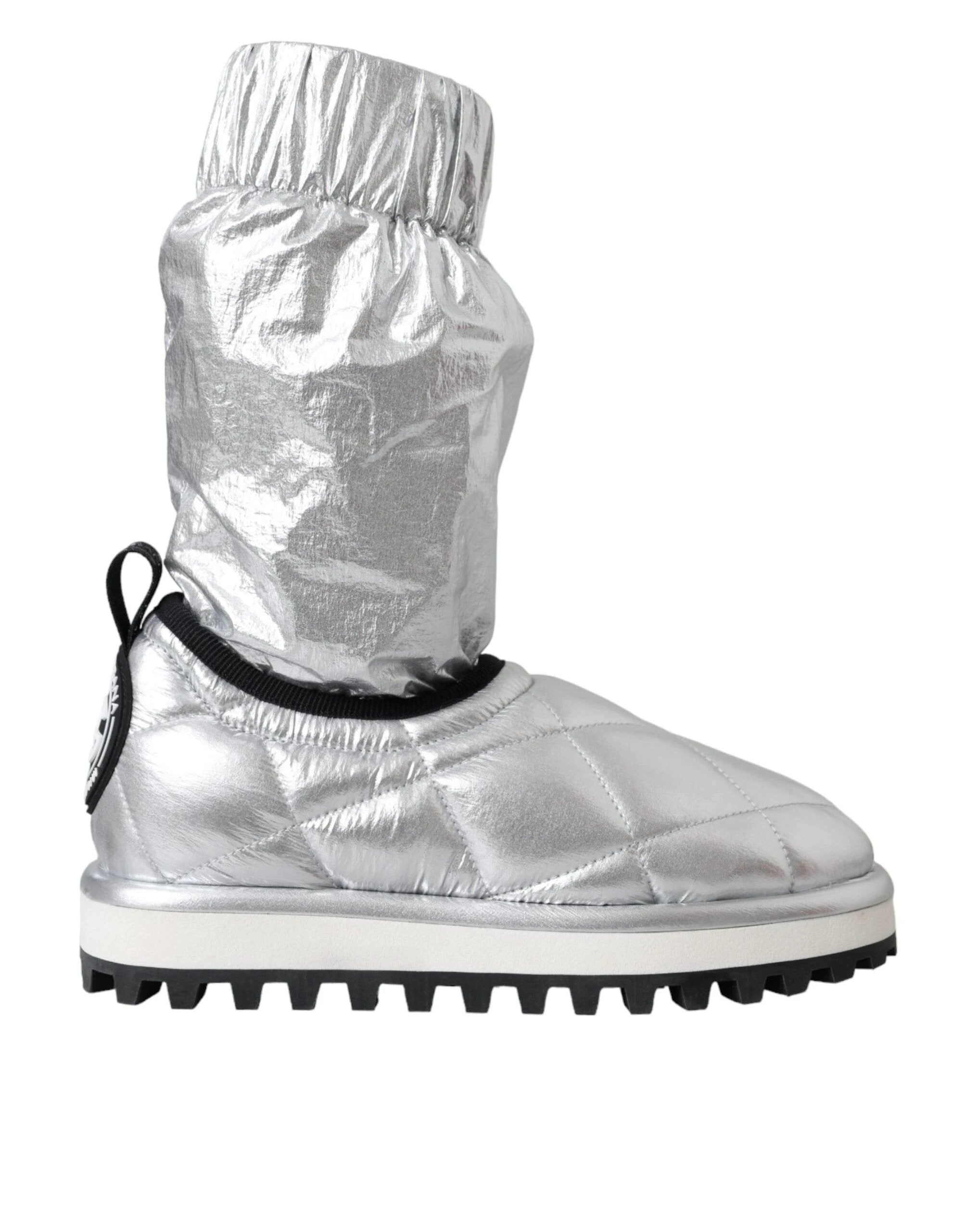 Dolce & Gabbana Metallic Silver Quilted Logo Patch Boot Shoes by Dolce & Gabbana