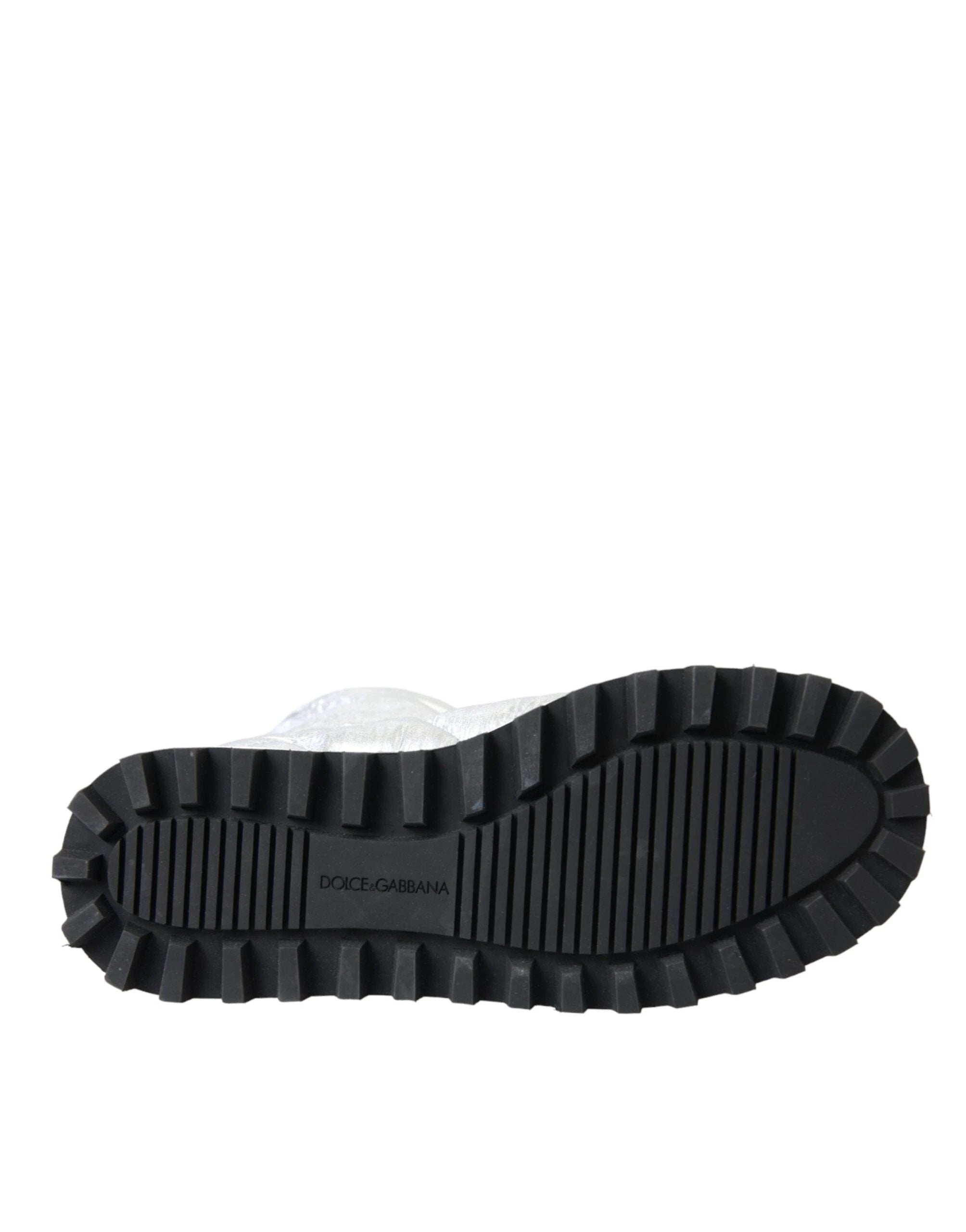 Dolce & Gabbana Metallic Silver Quilted Logo Patch Boot Shoes by Dolce & Gabbana