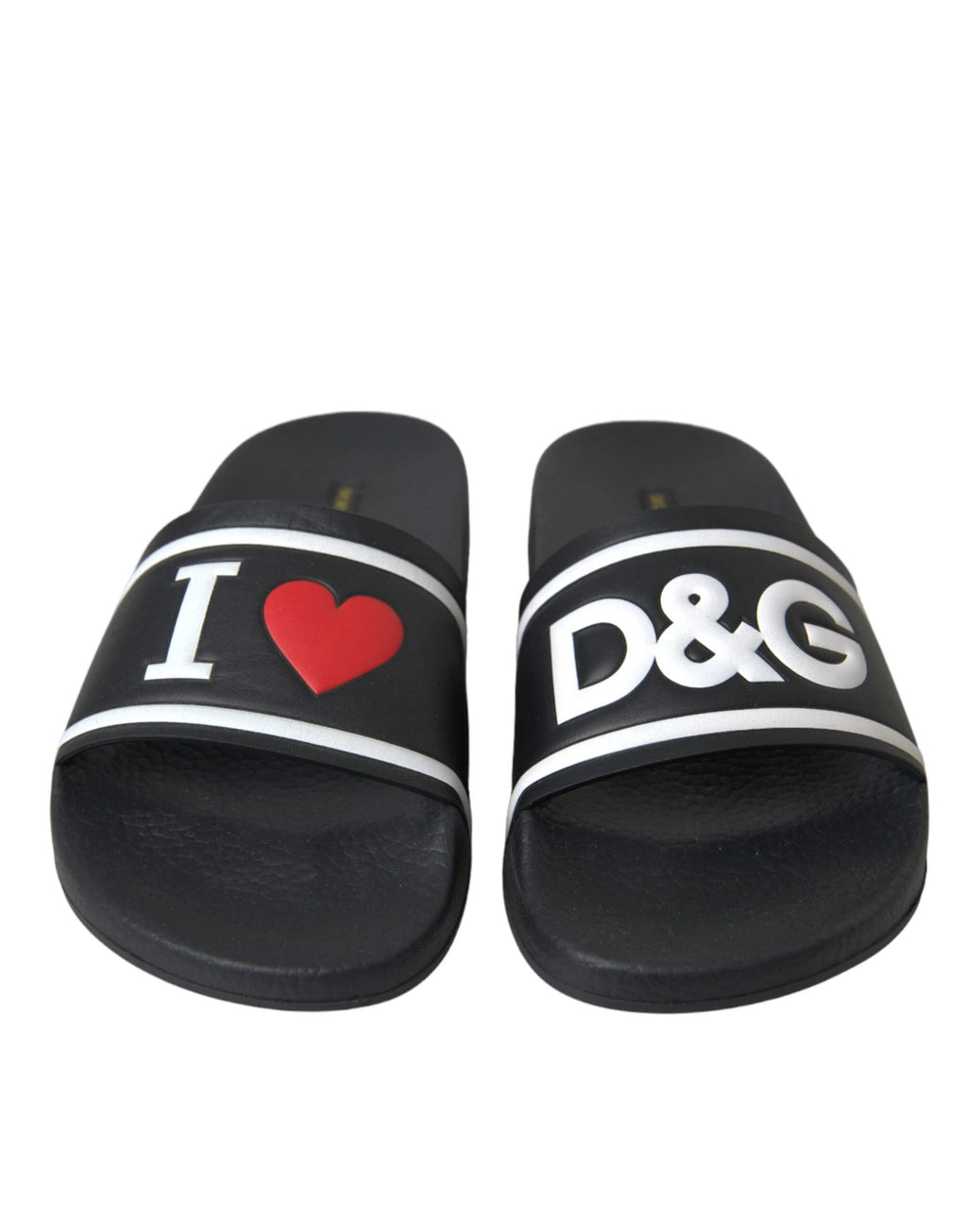 Dolce & Gabbana Black Leather I Love D&G Sandals Slides Shoes by Dolce & Gabbana