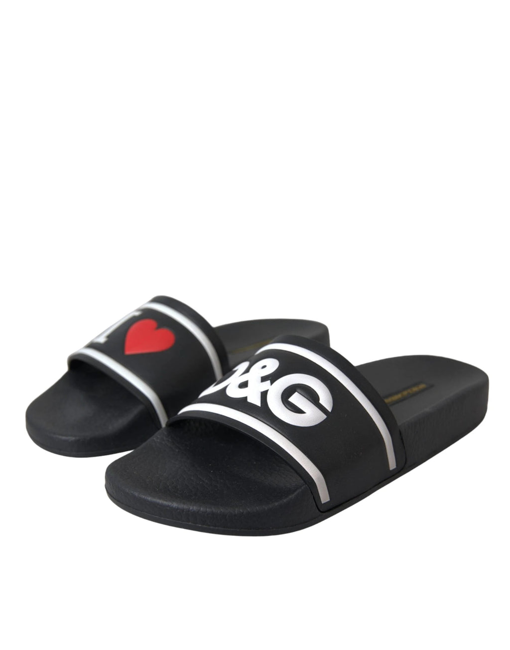 Dolce & Gabbana Black Leather I Love D&G Sandals Slides Shoes by Dolce & Gabbana