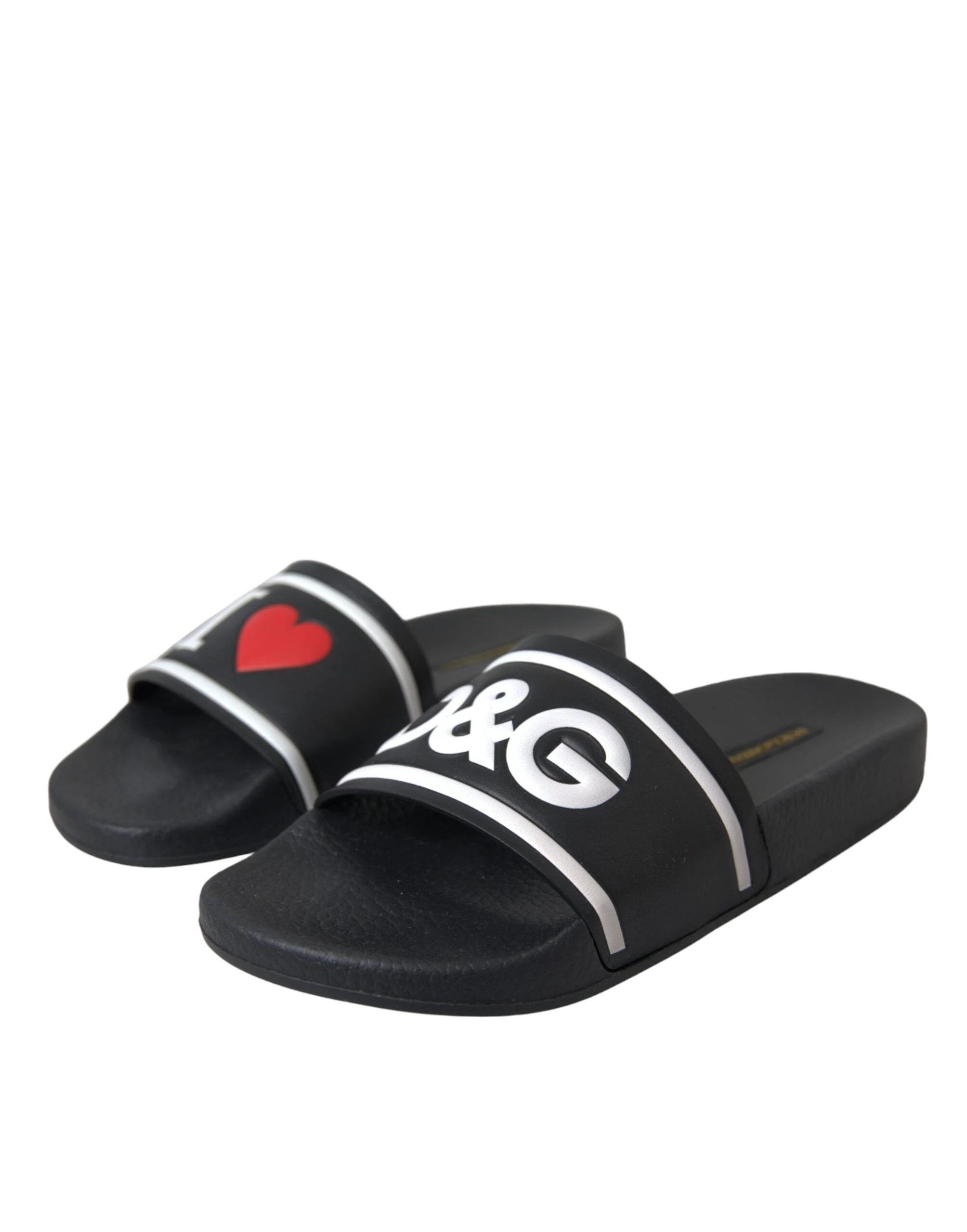 Dolce & Gabbana Black Leather I Love D&G Sandals Slides Shoes by Dolce & Gabbana