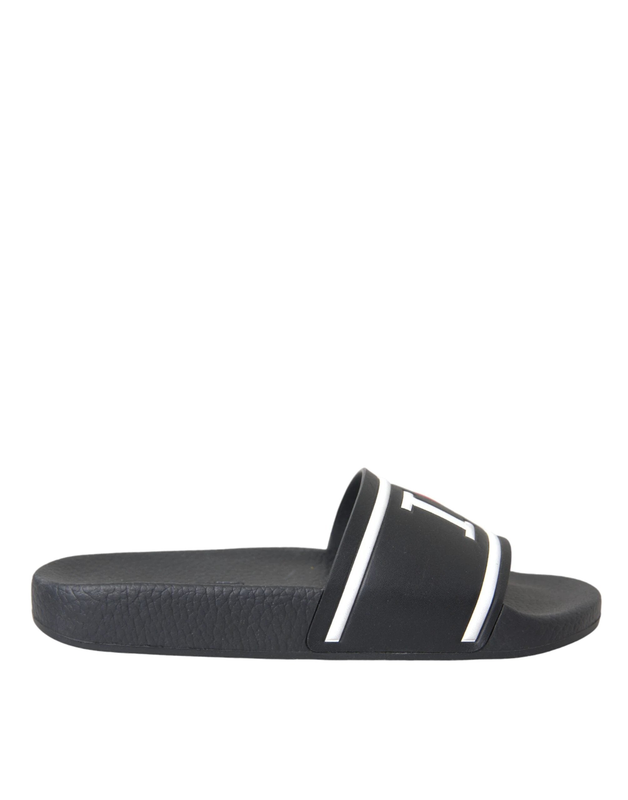 Dolce & Gabbana Black Leather I Love D&G Sandals Slides Shoes by Dolce & Gabbana
