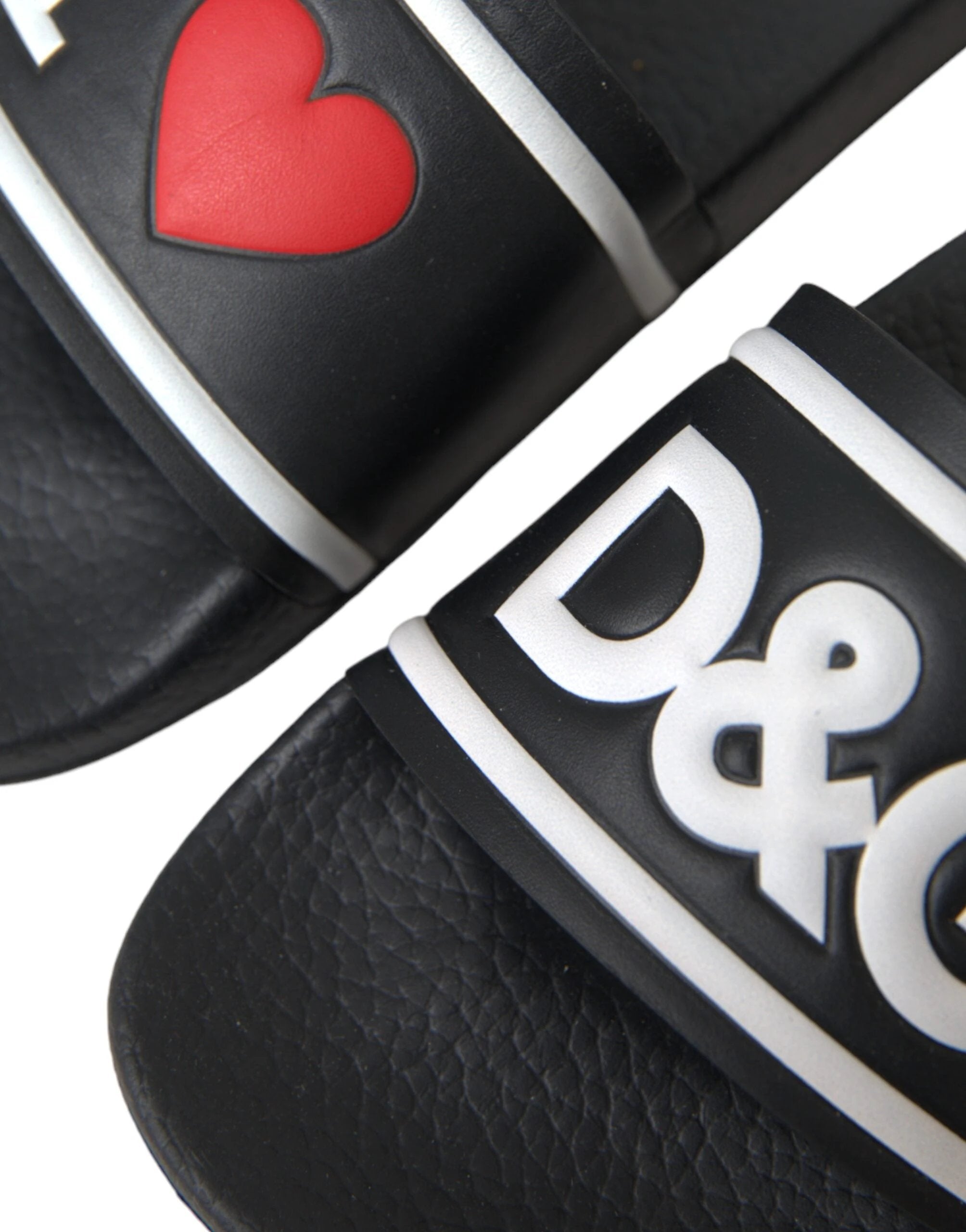Dolce & Gabbana Black Leather I Love D&G Sandals Slides Shoes by Dolce & Gabbana