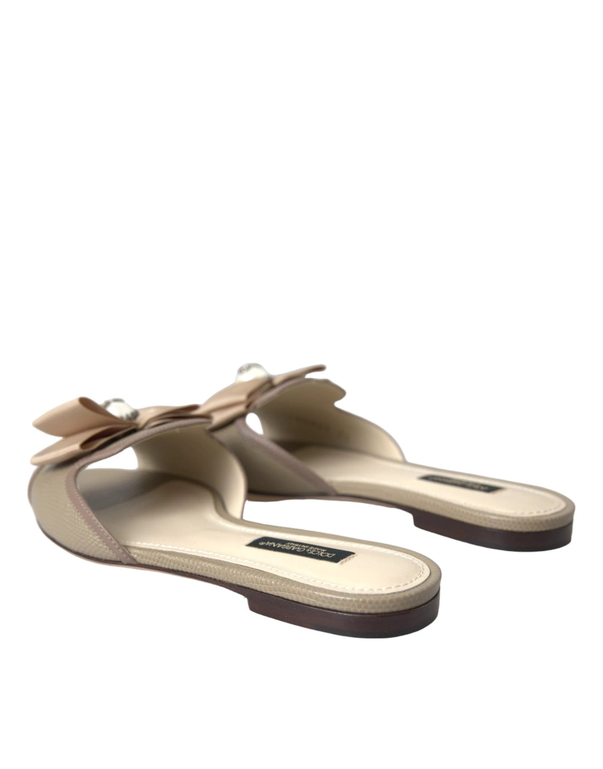 Dolce & Gabbana Beige Logo Pearl Flats Sandals Slides Shoes by Dolce & Gabbana