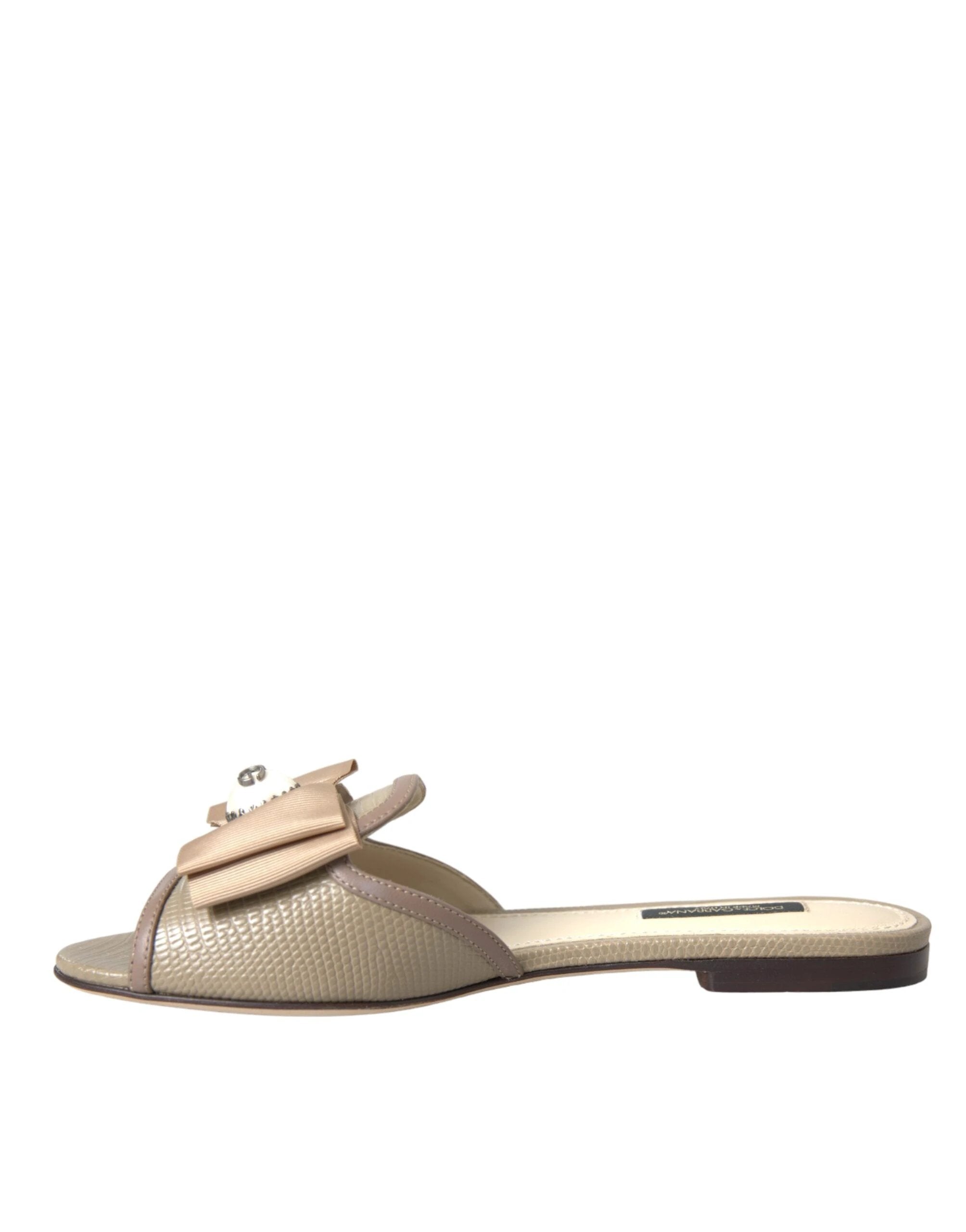 Dolce & Gabbana Beige Logo Pearl Flats Sandals Slides Shoes by Dolce & Gabbana