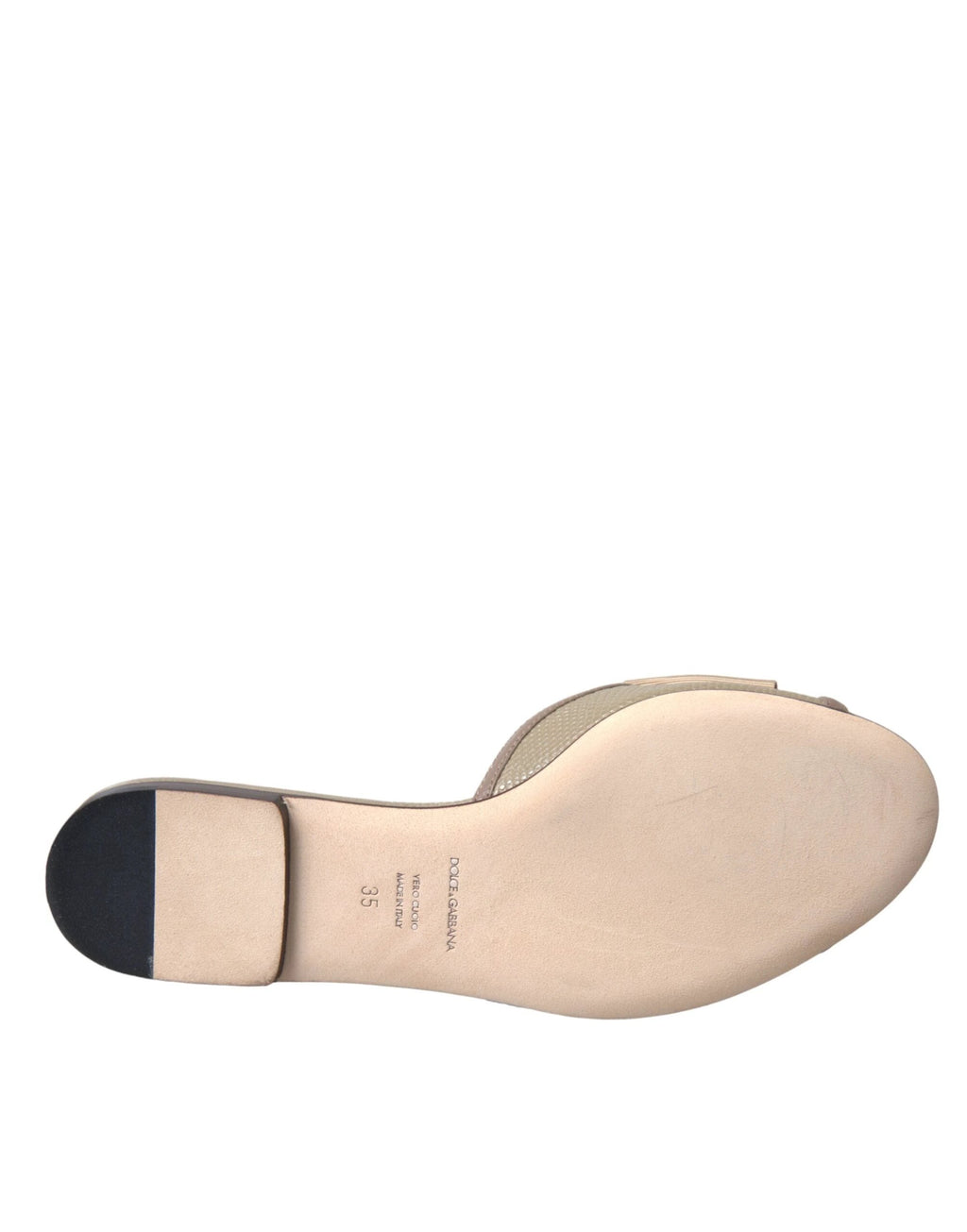 Dolce & Gabbana Beige Logo Pearl Flats Sandals Slides Shoes by Dolce & Gabbana