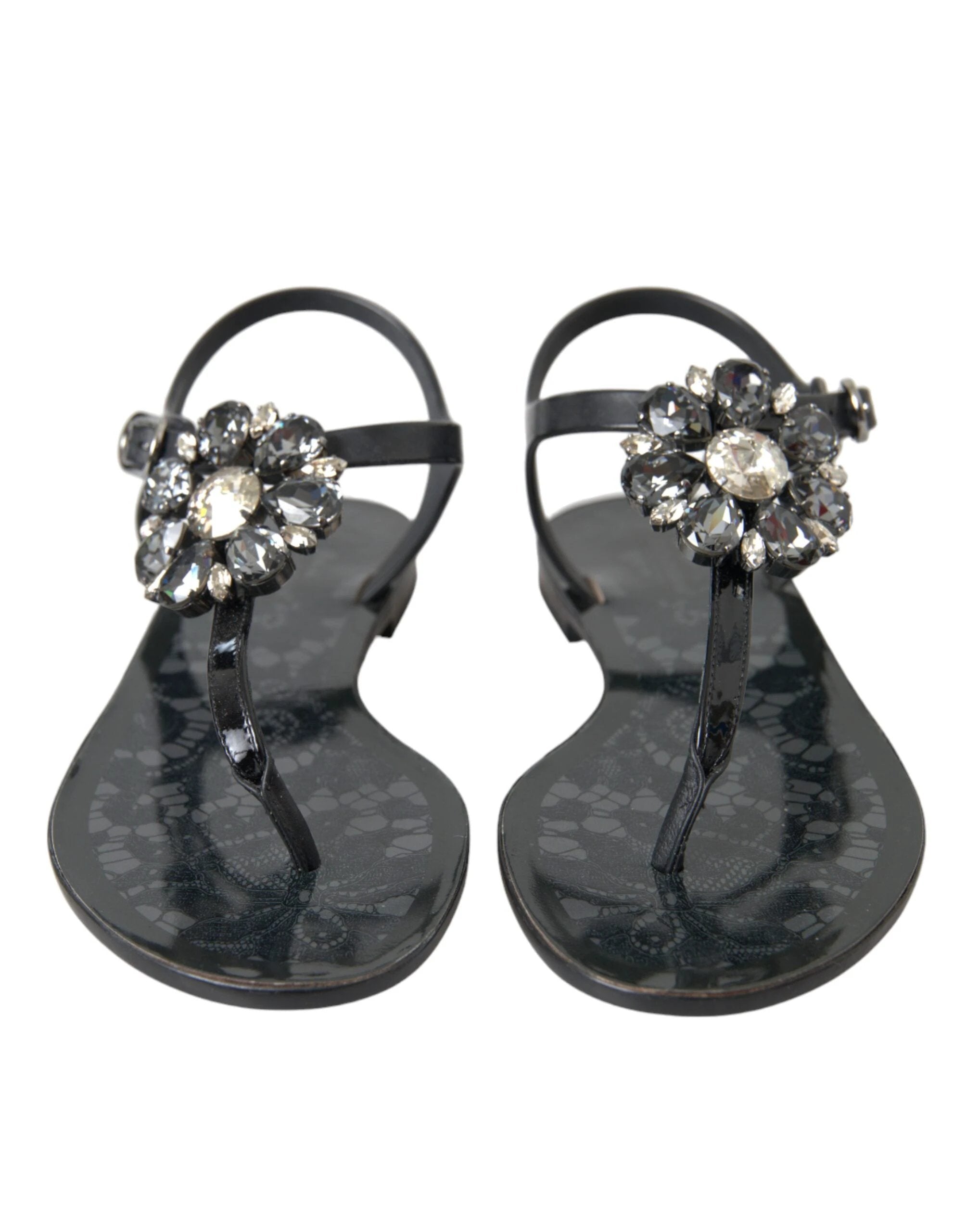 Dolce & Gabbana Black Crystal Flats Sandals Flip Flops Shoes by Dolce & Gabbana