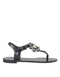 Dolce & Gabbana Black Crystal Flats Sandals Flip Flops Shoes by Dolce & Gabbana