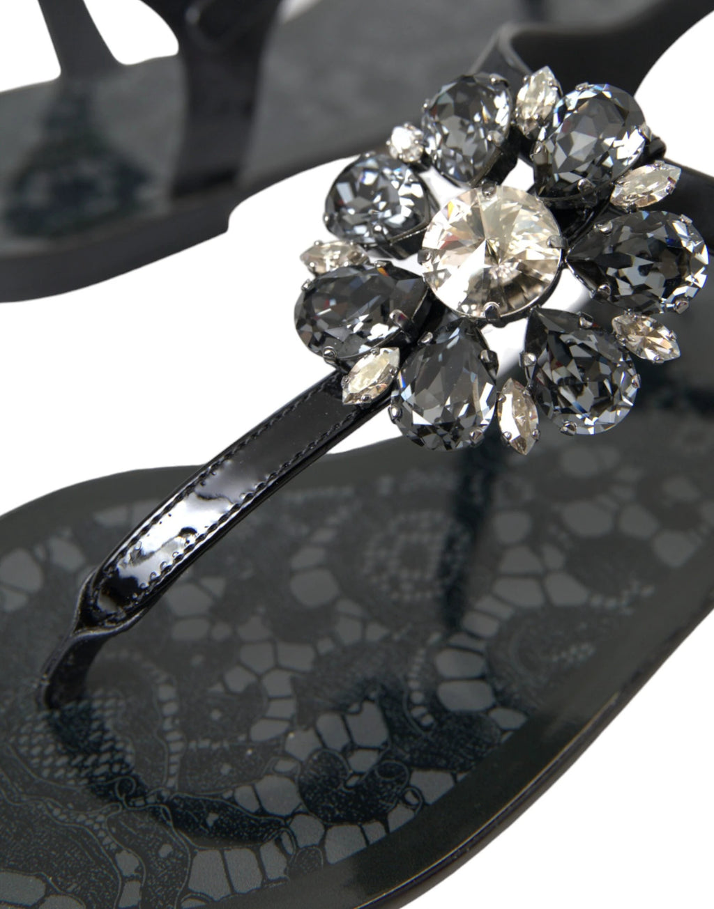 Dolce & Gabbana Black Crystal Flats Sandals Flip Flops Shoes by Dolce & Gabbana
