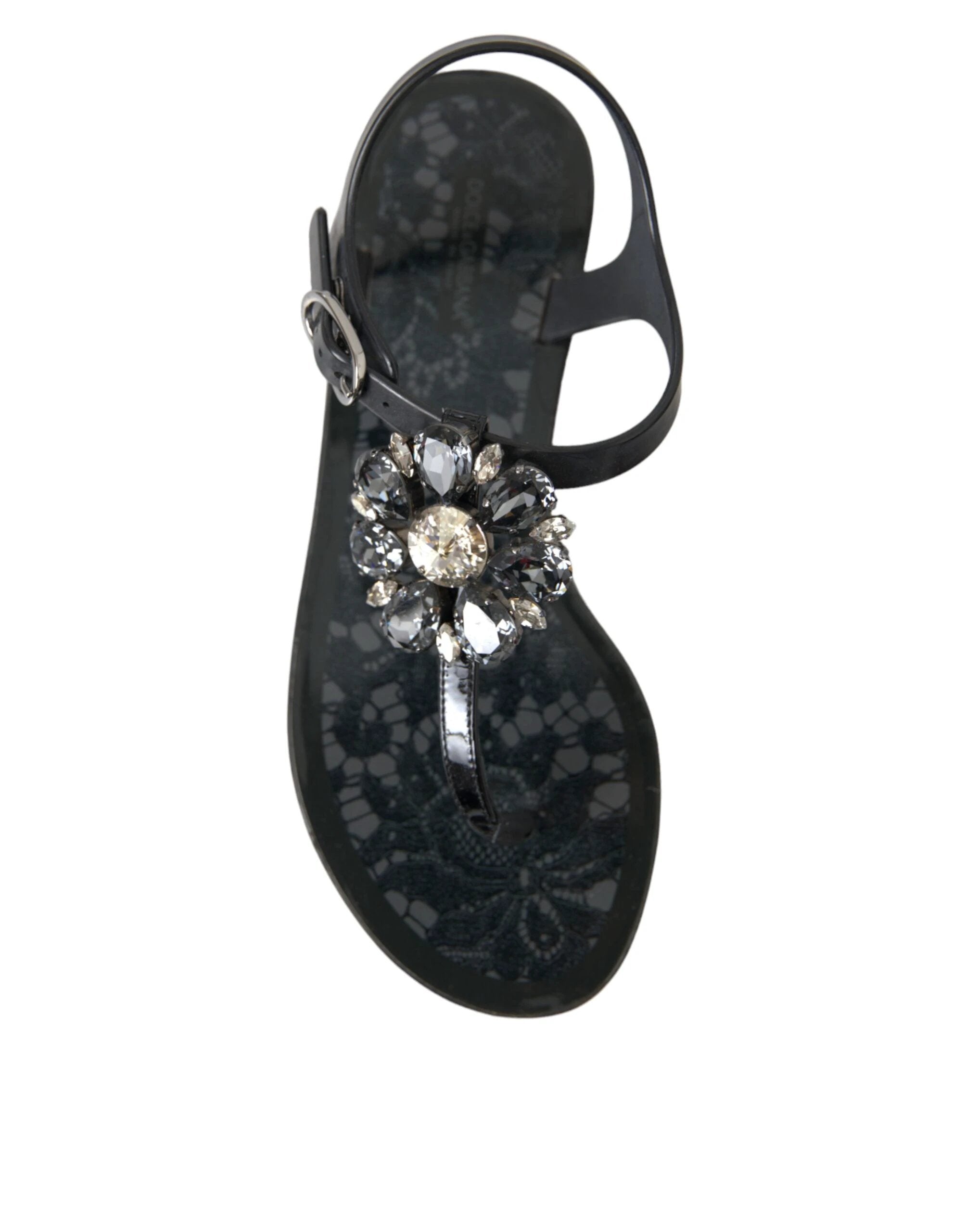 Dolce & Gabbana Black Crystal Flats Sandals Flip Flops Shoes by Dolce & Gabbana