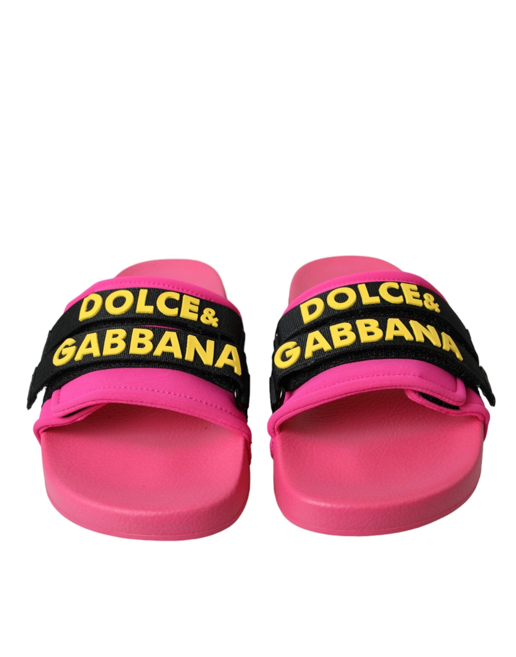 Dolce & Gabbana Pink Black Logo Beachwear Flats Sandals Shoes by Dolce & Gabbana