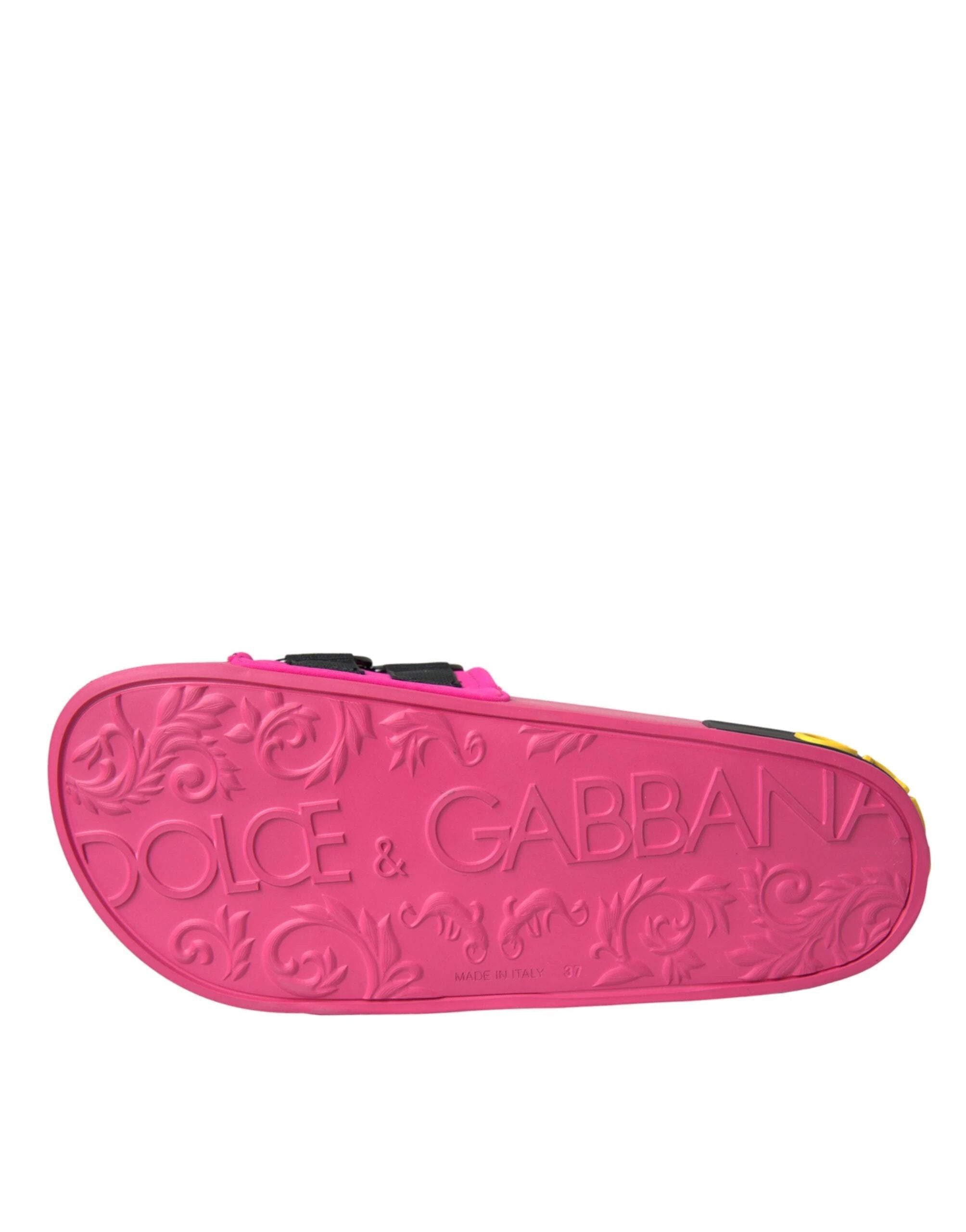 Dolce & Gabbana Pink Black Logo Beachwear Flats Sandals Shoes by Dolce & Gabbana