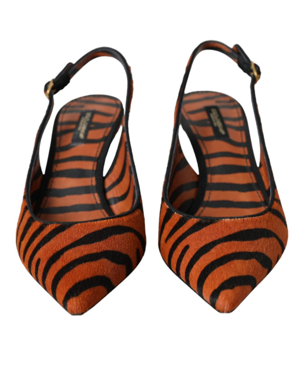 Dolce & Gabbana Black Orange Zebra Leather Slingbacks Shoes by Dolce & Gabbana