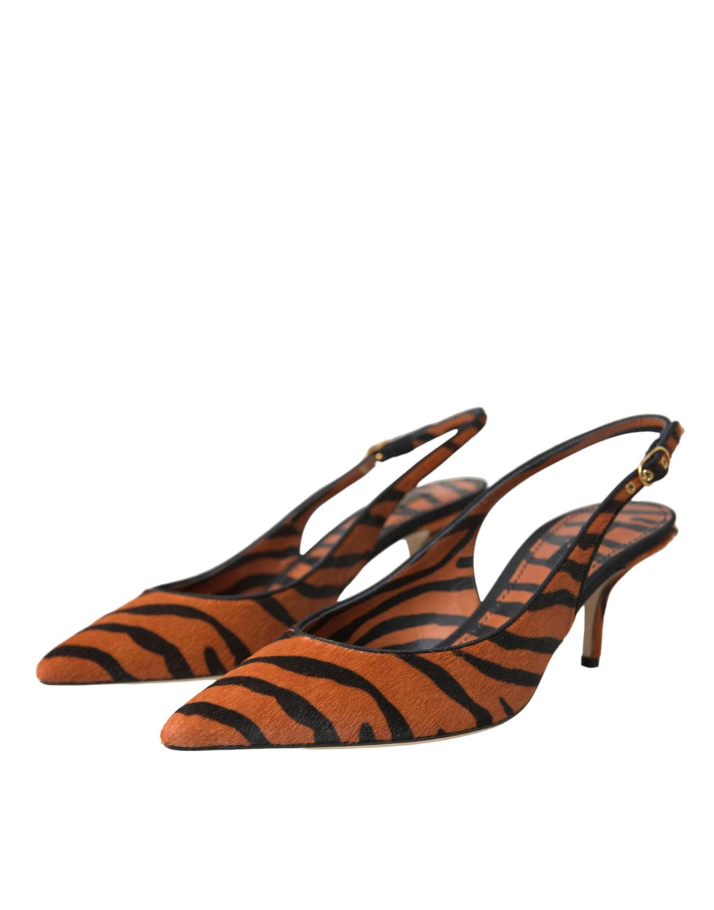 Dolce & Gabbana Black Orange Zebra Leather Slingbacks Shoes by Dolce & Gabbana