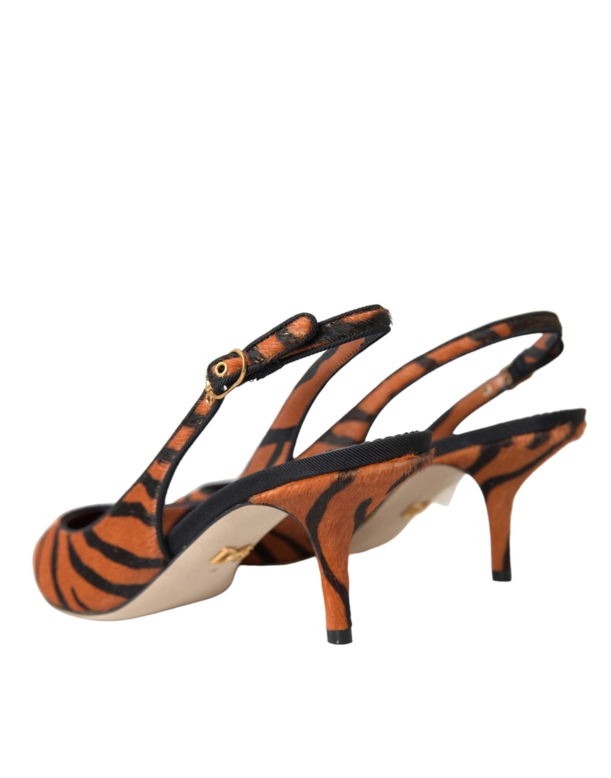 Dolce & Gabbana Black Orange Zebra Leather Slingbacks Shoes by Dolce & Gabbana