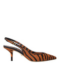 Dolce & Gabbana Black Orange Zebra Leather Slingbacks Shoes by Dolce & Gabbana