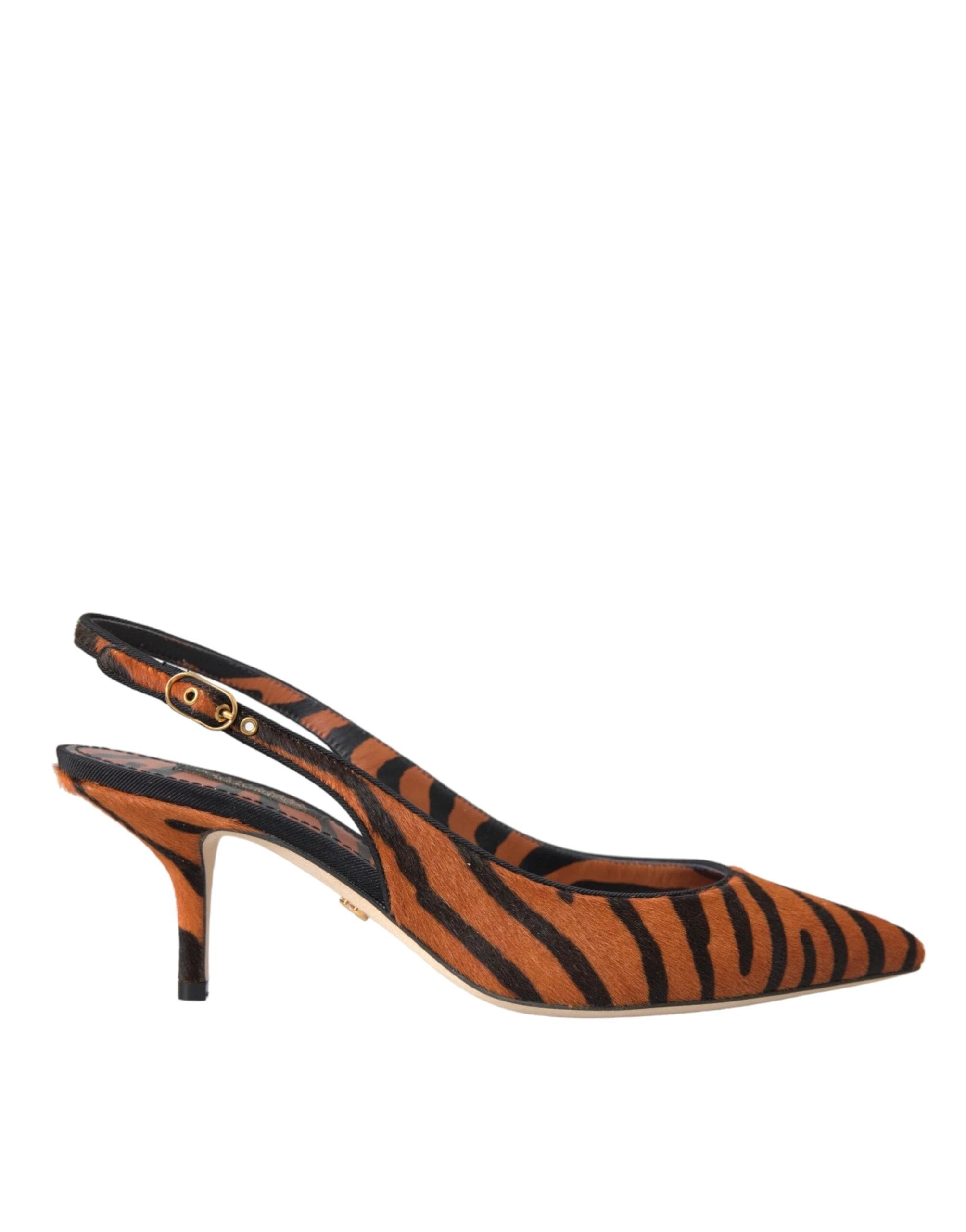 Dolce & Gabbana Black Orange Zebra Leather Slingbacks Shoes by Dolce & Gabbana