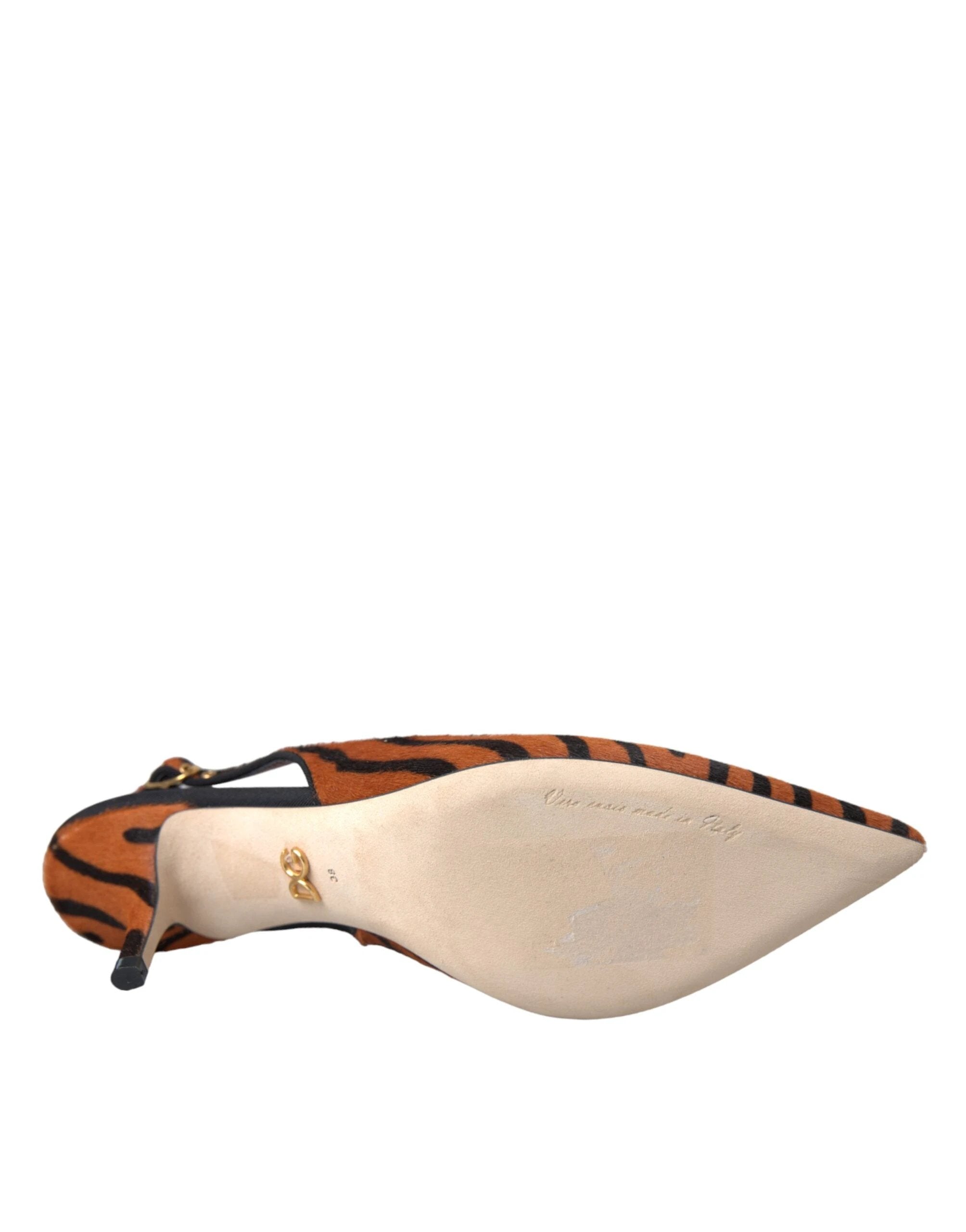 Dolce & Gabbana Black Orange Zebra Leather Slingbacks Shoes by Dolce & Gabbana