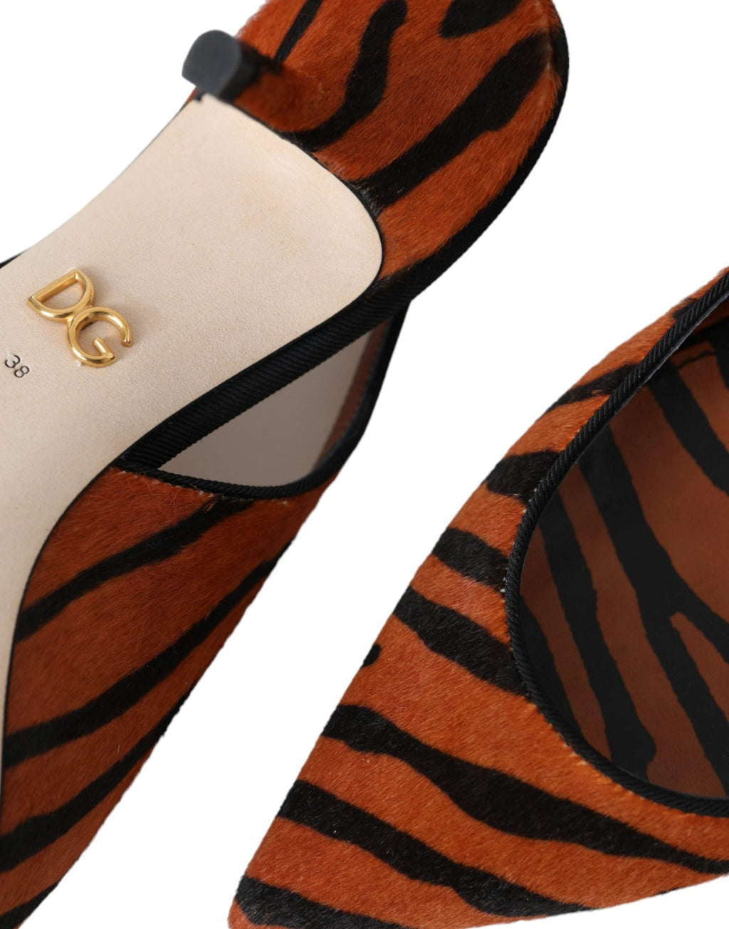 Dolce & Gabbana Black Orange Zebra Leather Slingbacks Shoes by Dolce & Gabbana
