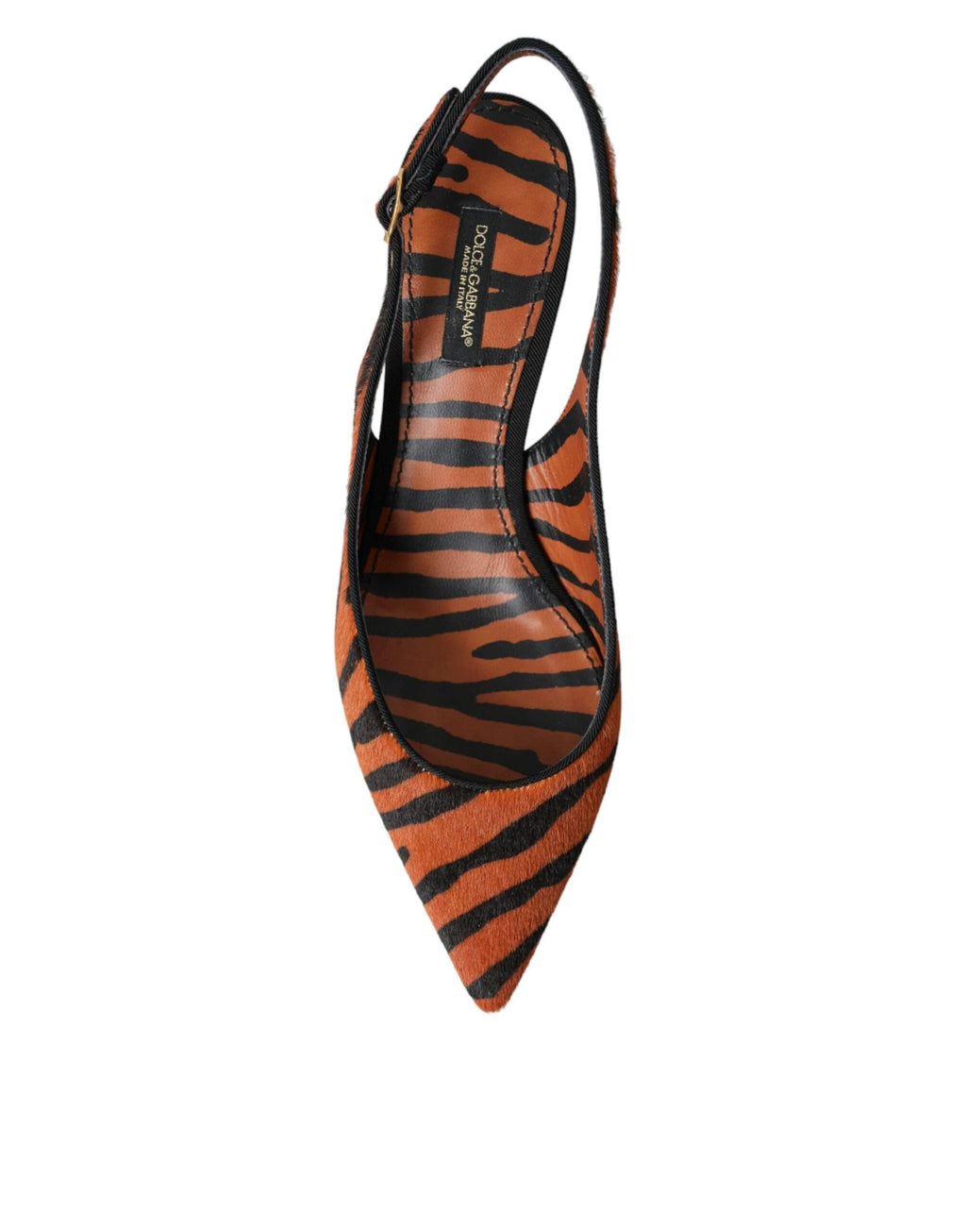 Dolce & Gabbana Black Orange Zebra Leather Slingbacks Shoes by Dolce & Gabbana