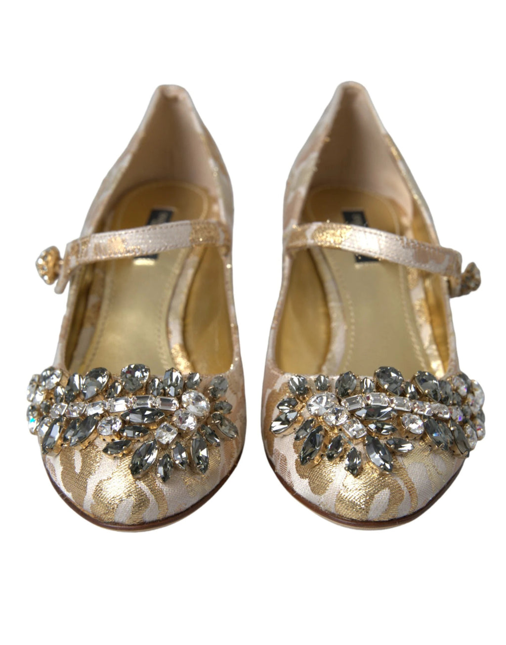 Dolce & Gabbana Gold Jacquard Crystal Mary Janes Pumps Shoes by Dolce & Gabbana