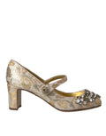 Dolce & Gabbana Gold Jacquard Crystal Mary Janes Pumps Shoes by Dolce & Gabbana