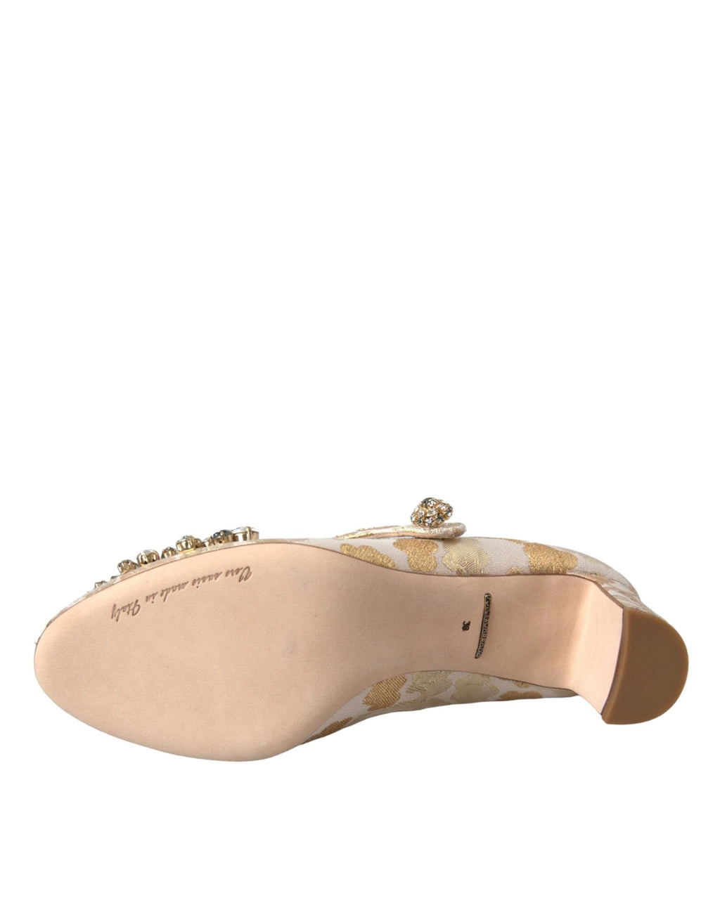 Dolce & Gabbana Gold Jacquard Crystal Mary Janes Pumps Shoes by Dolce & Gabbana