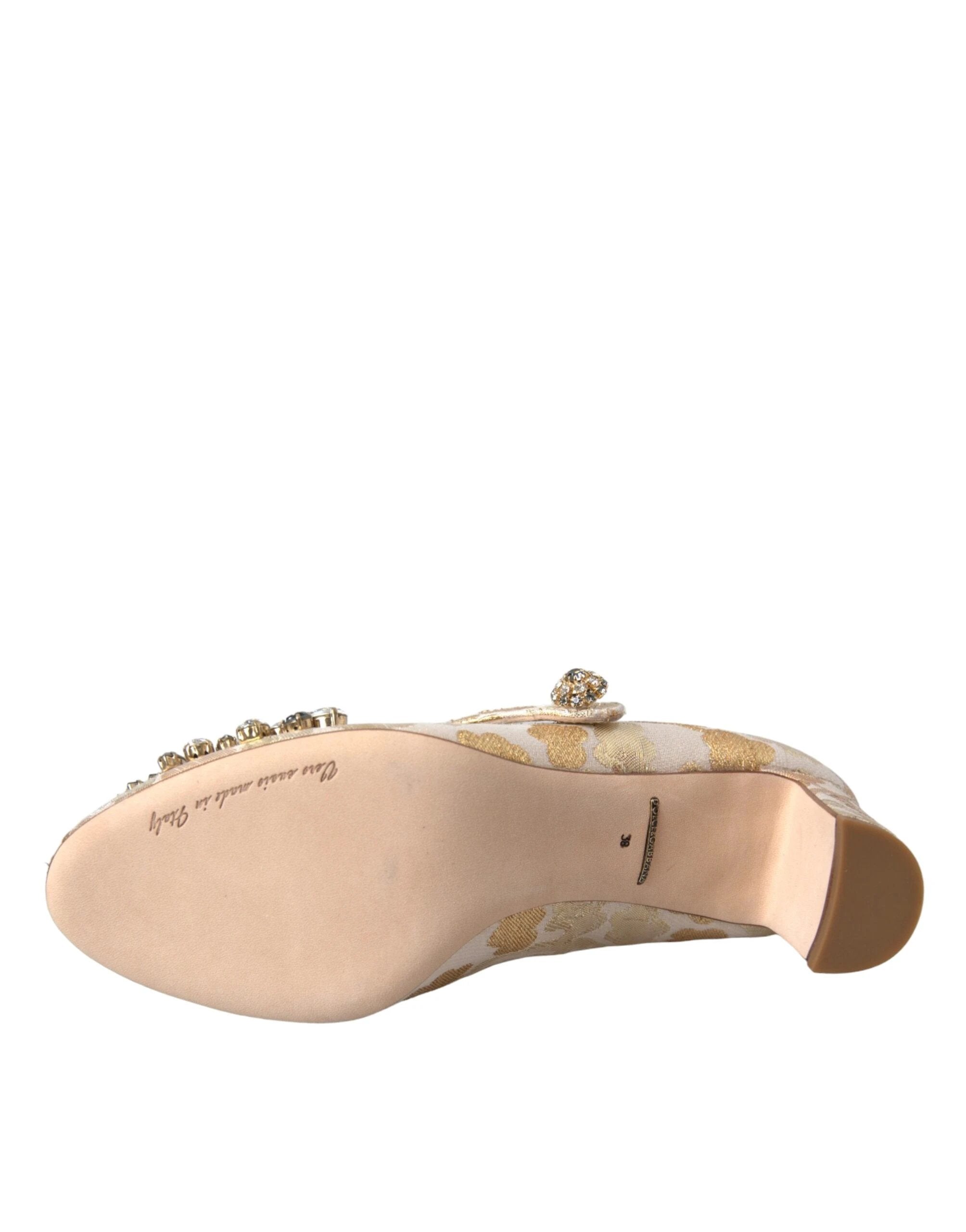 Dolce & Gabbana Gold Jacquard Crystal Mary Janes Pumps Shoes by Dolce & Gabbana