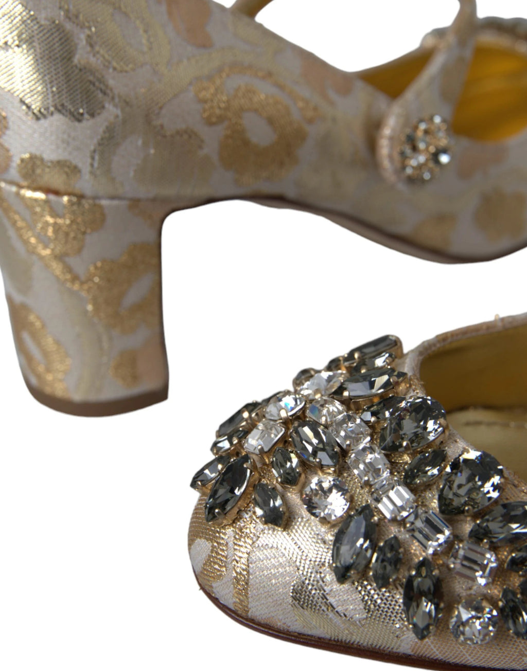 Dolce & Gabbana Gold Jacquard Crystal Mary Janes Pumps Shoes by Dolce & Gabbana