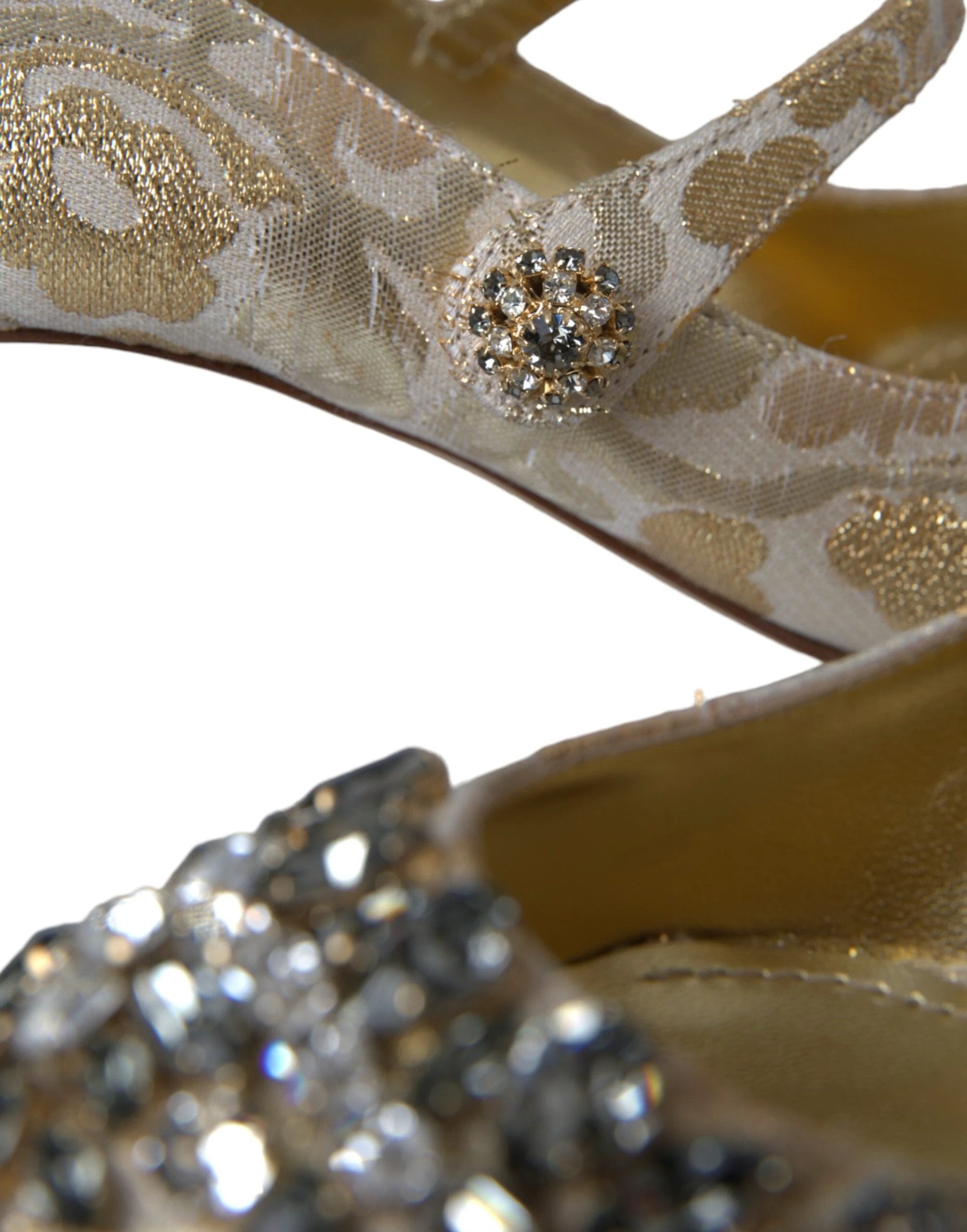 Dolce & Gabbana Gold Jacquard Crystal Mary Janes Pumps Shoes by Dolce & Gabbana