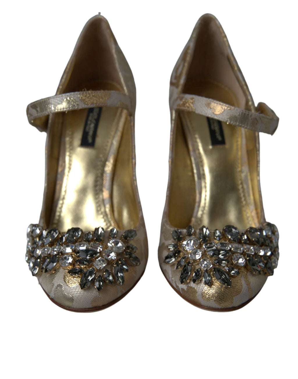 Dolce & Gabbana Gold Jacquard Crystal Mary Janes Pumps Shoes by Dolce & Gabbana