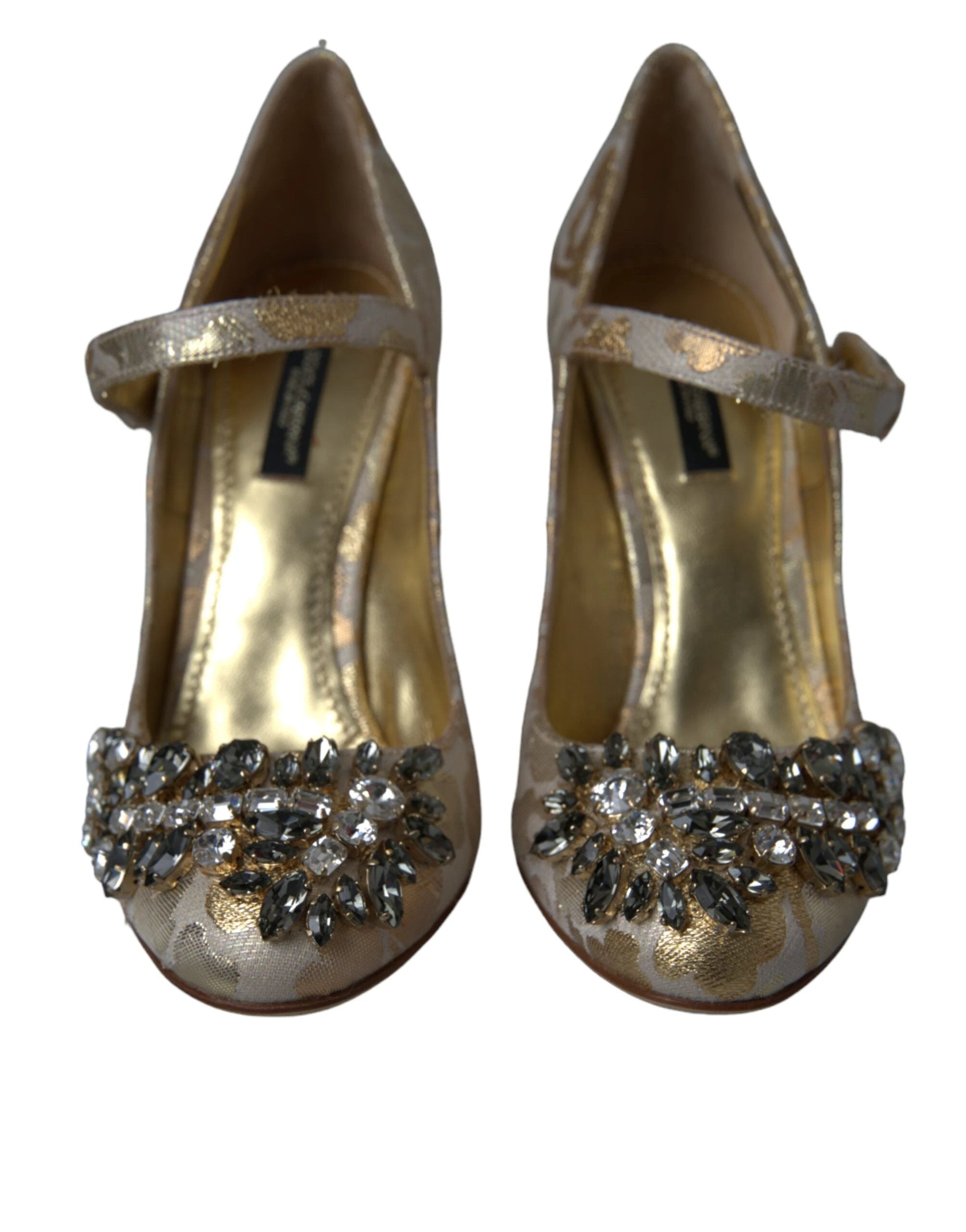 Dolce & Gabbana Gold Jacquard Crystal Mary Janes Pumps Shoes by Dolce & Gabbana