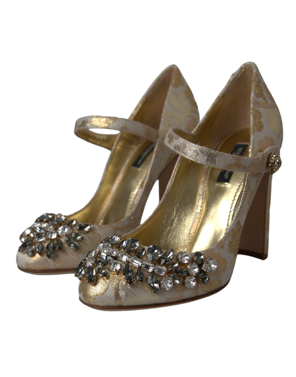 Dolce & Gabbana Gold Jacquard Crystal Mary Janes Pumps Shoes by Dolce & Gabbana