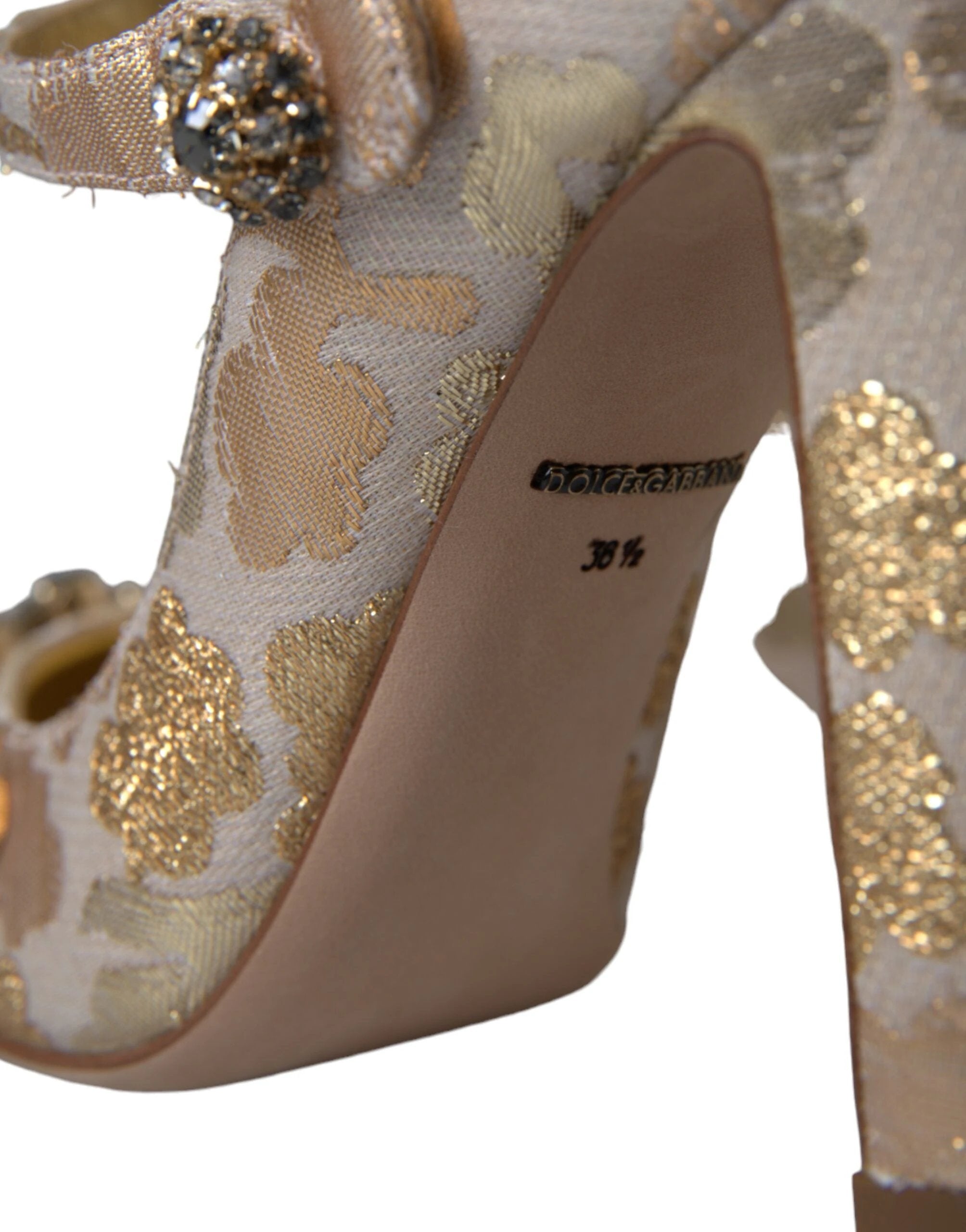 Dolce & Gabbana Gold Jacquard Crystal Mary Janes Pumps Shoes by Dolce & Gabbana
