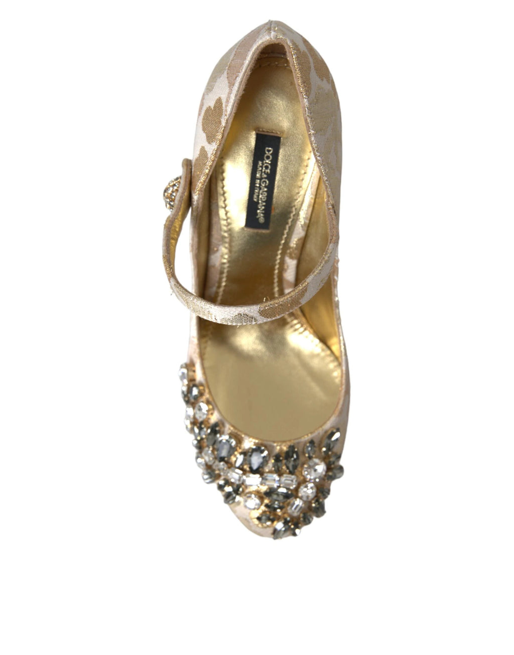 Dolce & Gabbana Gold Jacquard Crystal Mary Janes Pumps Shoes by Dolce & Gabbana