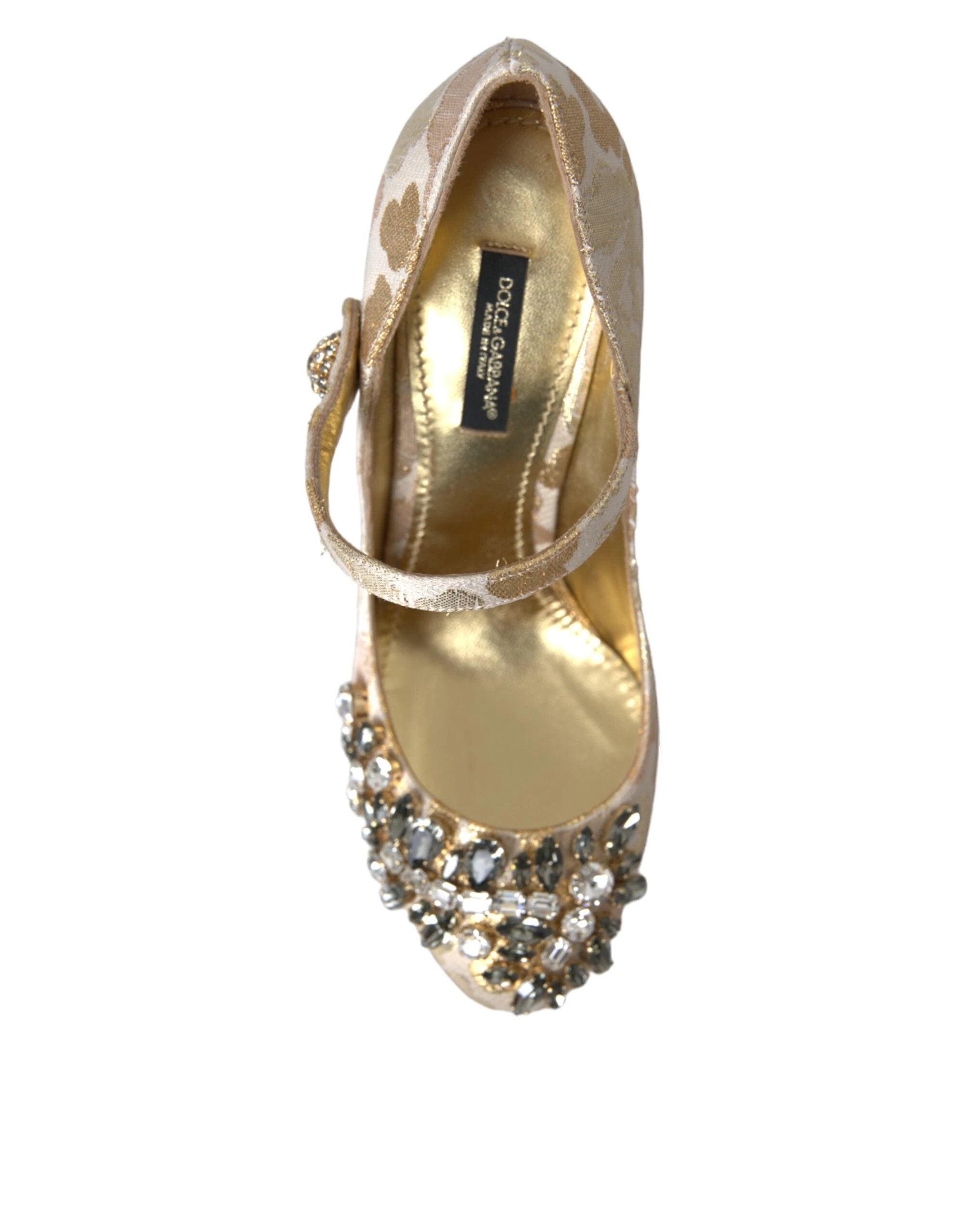 Dolce & Gabbana Gold Jacquard Crystal Mary Janes Pumps Shoes by Dolce & Gabbana