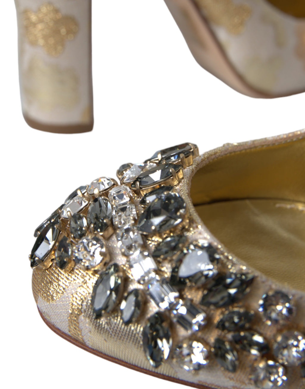 Dolce & Gabbana Gold Jacquard Crystal Mary Janes Pumps Shoes by Dolce & Gabbana